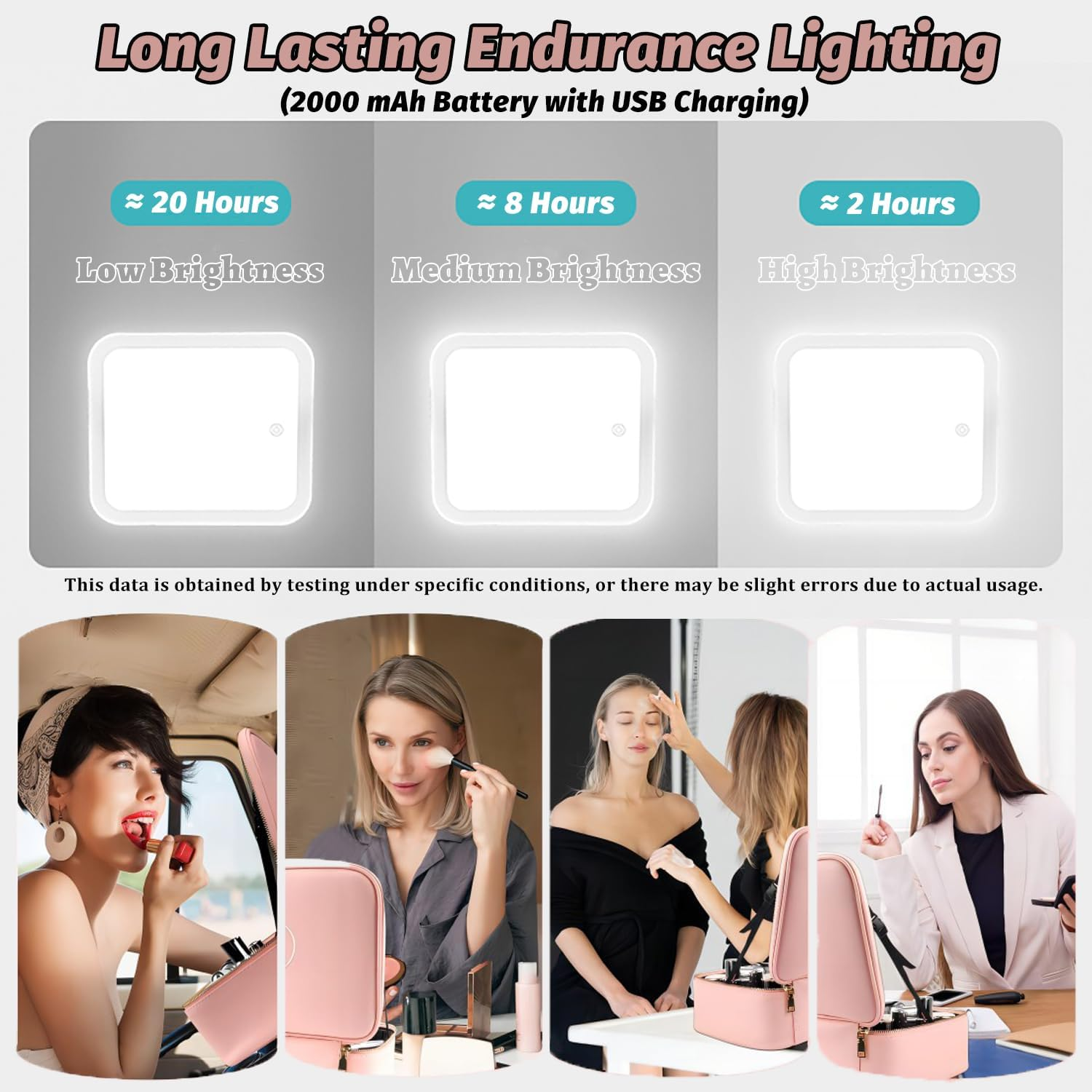 VNIMTI Travel Makeup Bag with LED Mirror, Makeup Train Case for Women, Portable Cosmetic Bag with Brush Organizer Storage Box Vanity Case, Adjustable Divider, 3 Color Brightness, Rechargeable, Pink image number 2