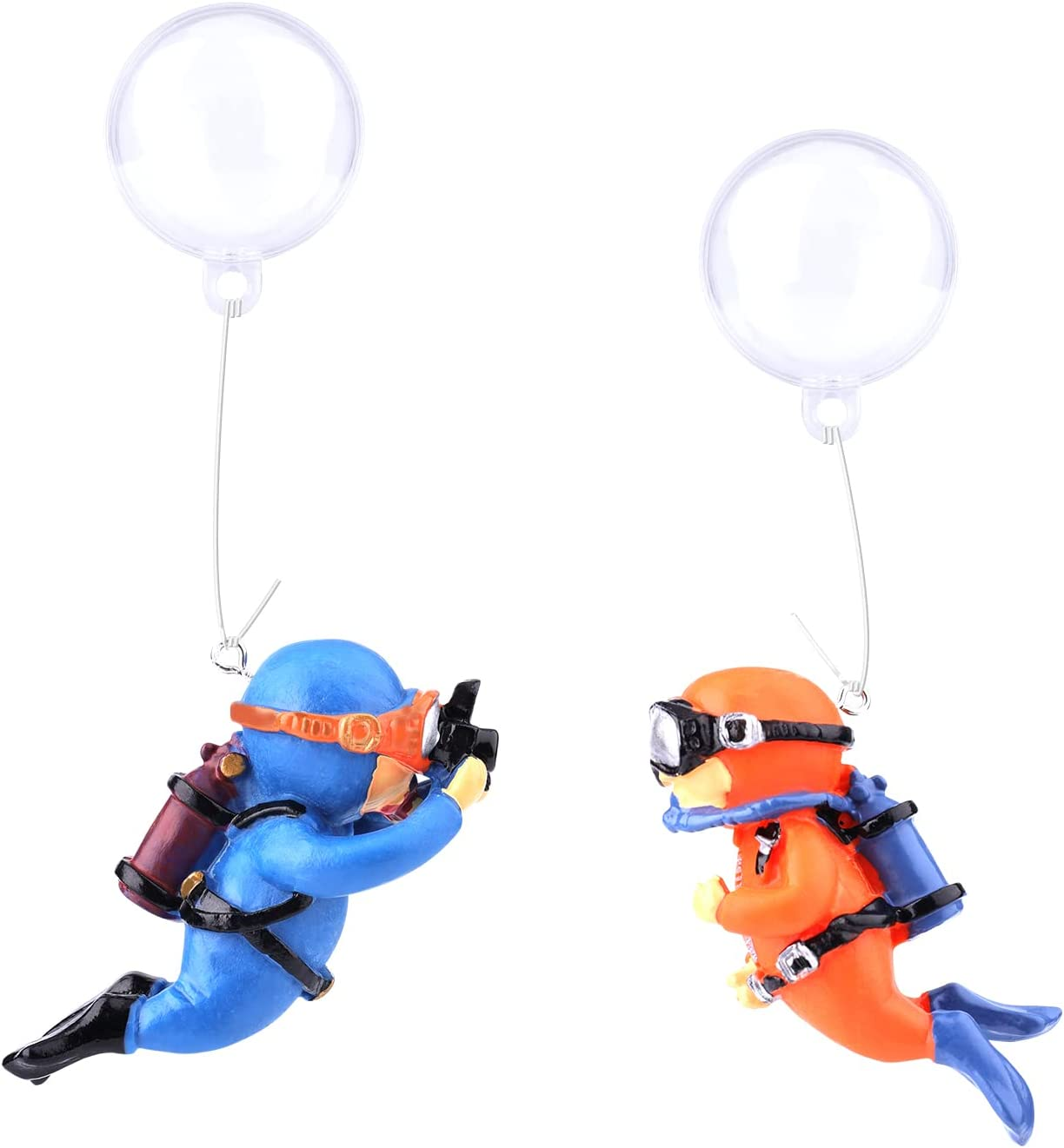 TOYMIS 2 Pack Fish Tank Decorations, Cute Little Diver Aquarium Decoration Fish Tank Aquarium Diver Ornament Floating Aquarium Accessories (Orange, Blue) image number 2