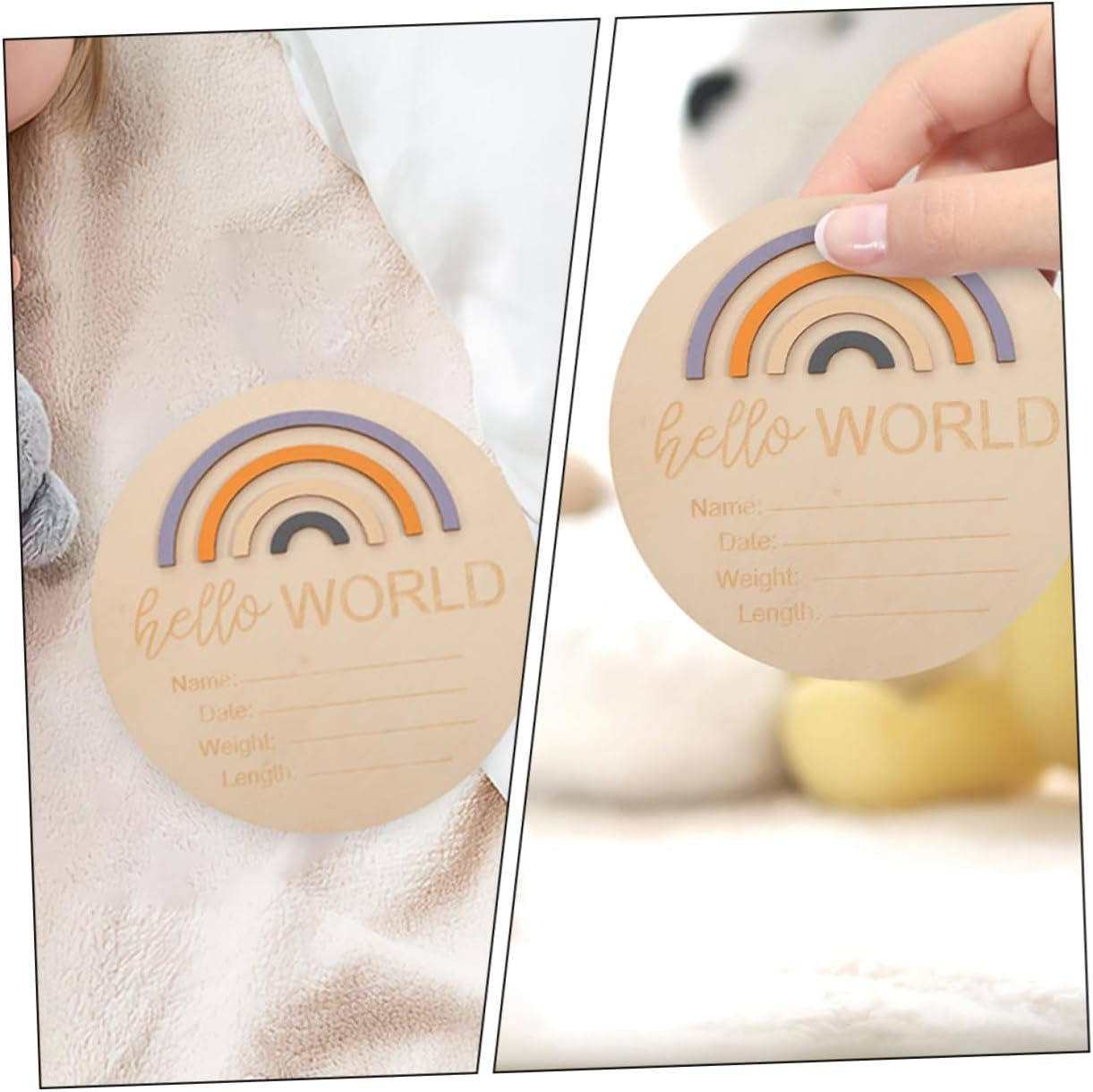 2Pcs Wooden Birth Announcement Signs round Name Plaque for Newborn Milestone Photography Props for Birth Records and Photo Decor image number 4