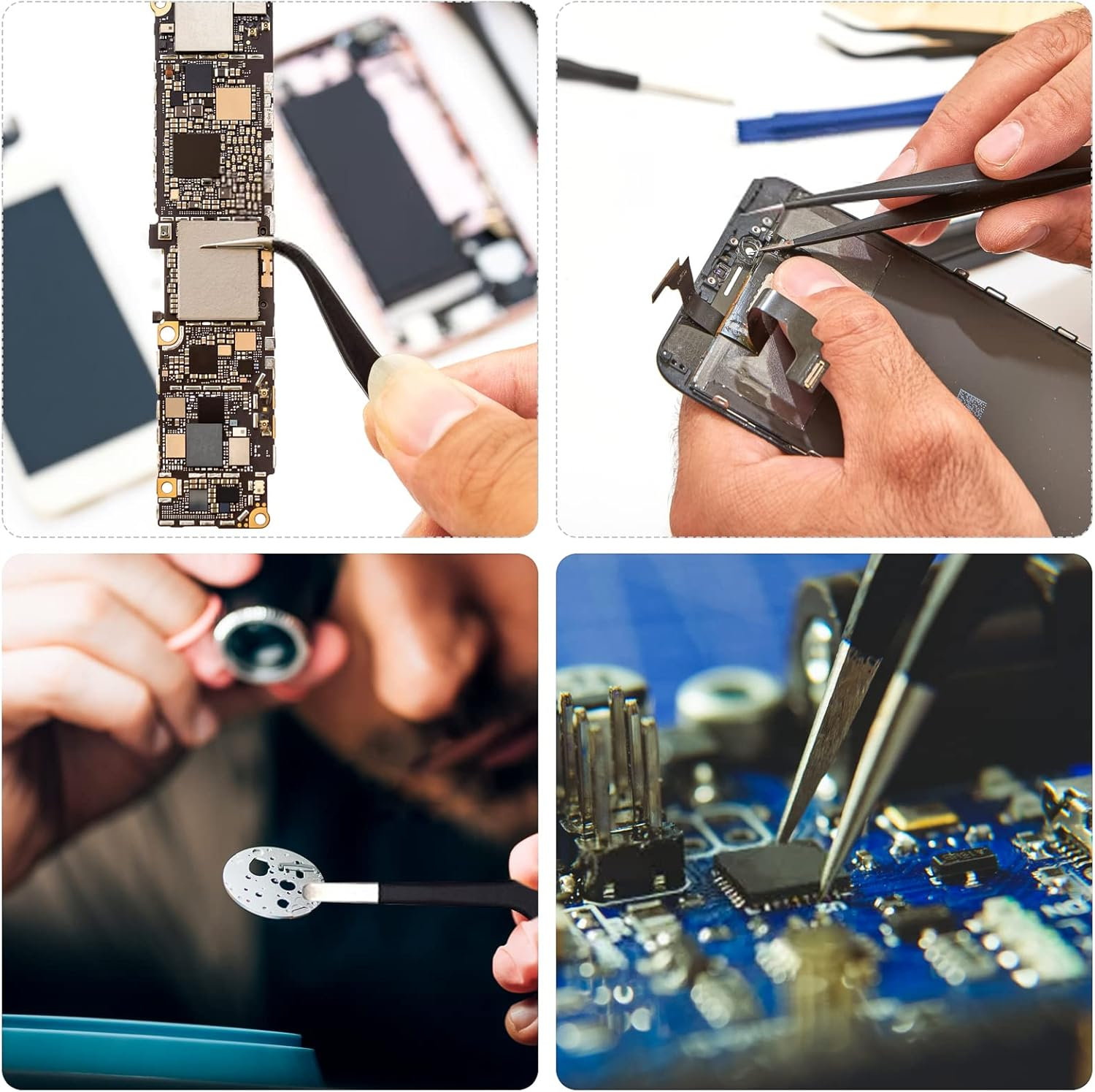 XINDA 3Pcs Anti-Static Precision Tweezers Set Modelling Tweezers for Crafting Include Needle Nose Thin Curved Tweezers for Electronic Repair, Handicraft, Laboratory, Jewelry Manufacturing Etc