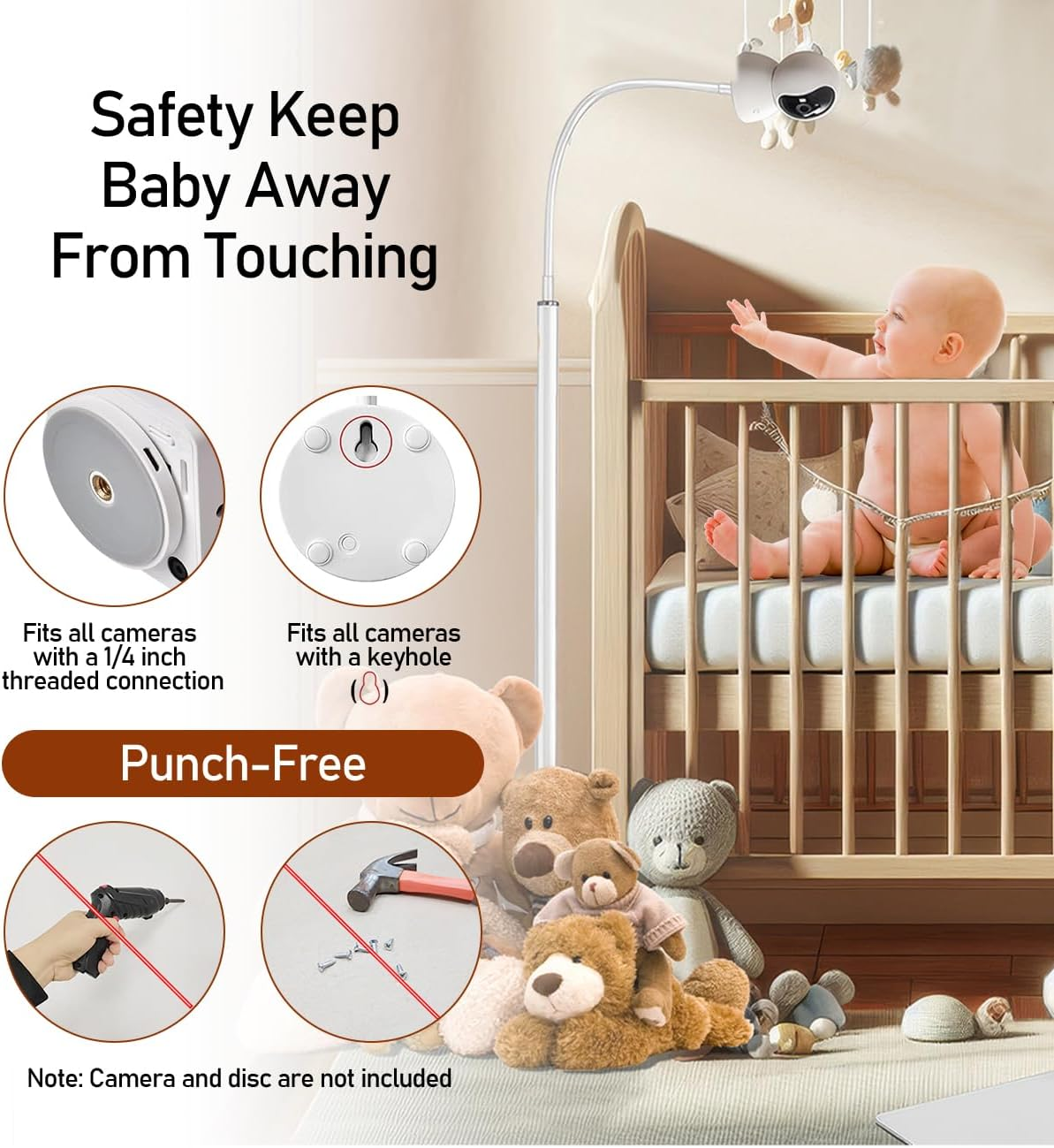 Universal Baby Monitor Floor Stand Mount - Height Adjustable, 360&deg; All-Round Monitoring, Compatible with Arlo, Motorola, Hello Baby & More image number 3