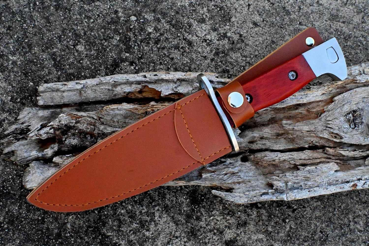 Outdoor Knife - Field Knife Made of D2 Stainless Steel - Camping Knife - Fulltang Blade with Wooden Handle-Edc - Leather Sheath -Camping Knife image number 2