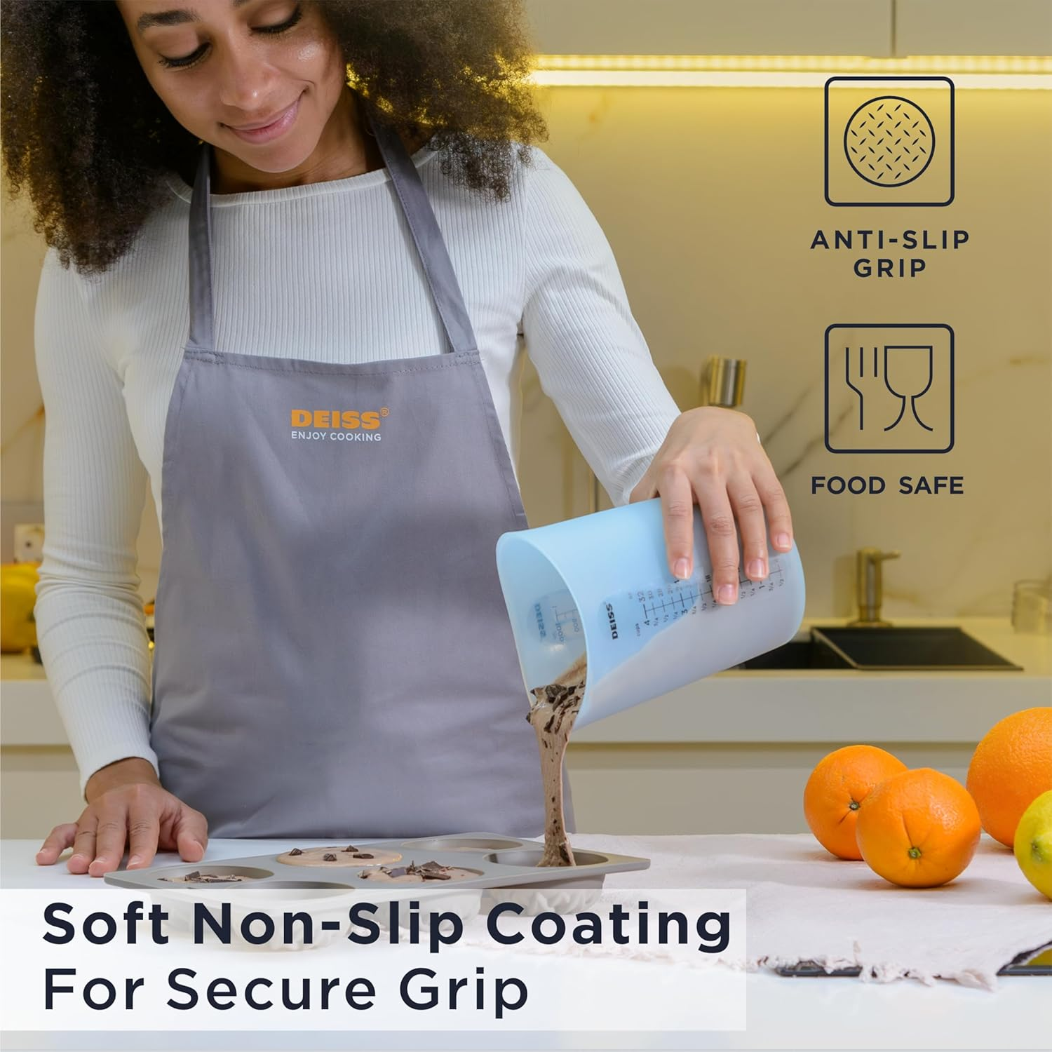 Deiss PRO 3 Piece Silicone Measuring Cup Set - Versatile & Durable, Easy-Pour Spout, Non-Stick for Easy Clean, Heat-Resistant - Squeeze & Pour Liquid Measuring Cups - Ideal for Baking, Cooking, Resin image number 5