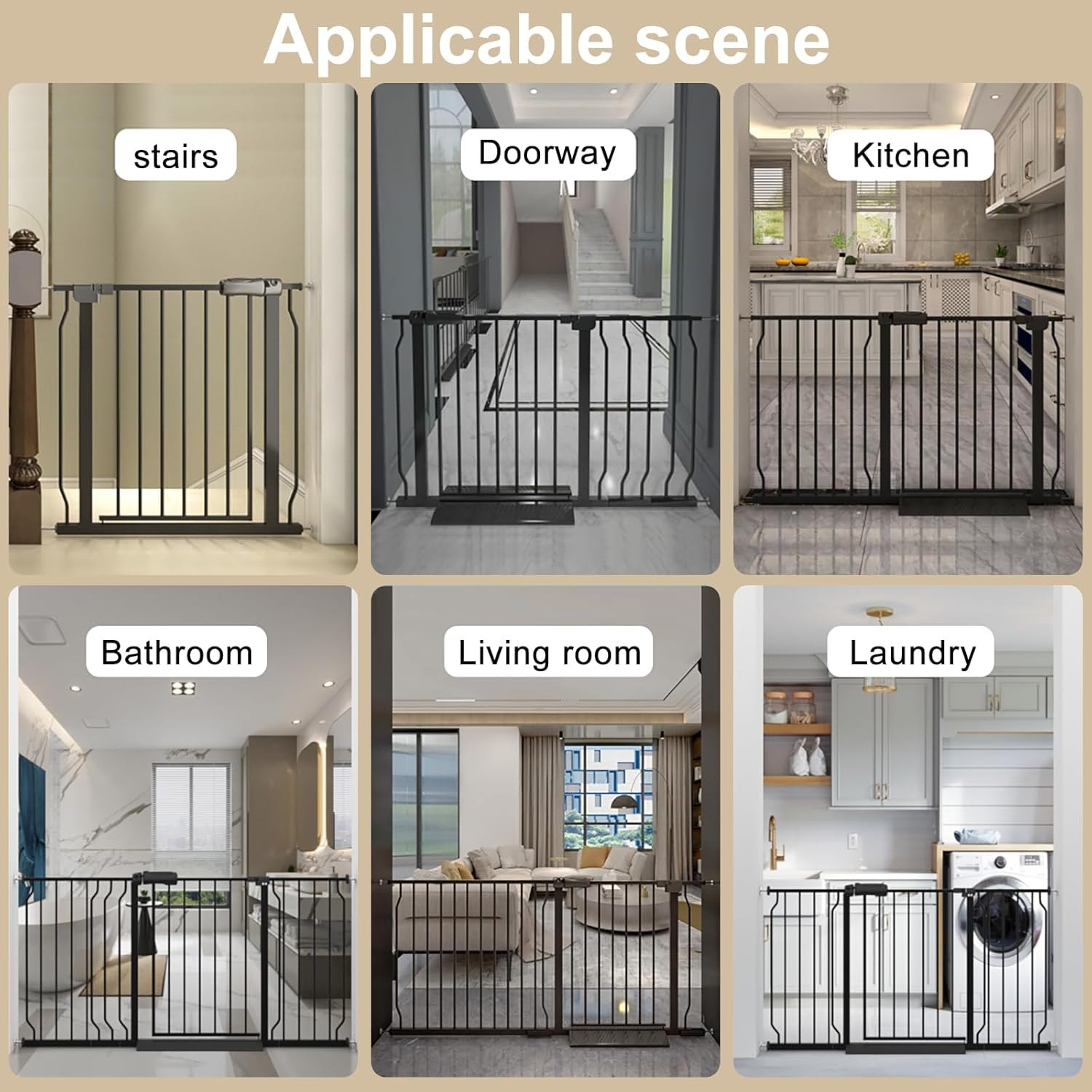DEARBB Wide Baby Gate 110 to 134Cm Wide,78Cm Tall Walk Thru Pressure Mount Dog Gate with Small Pet Door,Double Lock Auto Close, for Stairs and House Doorway Kitchen image number 4