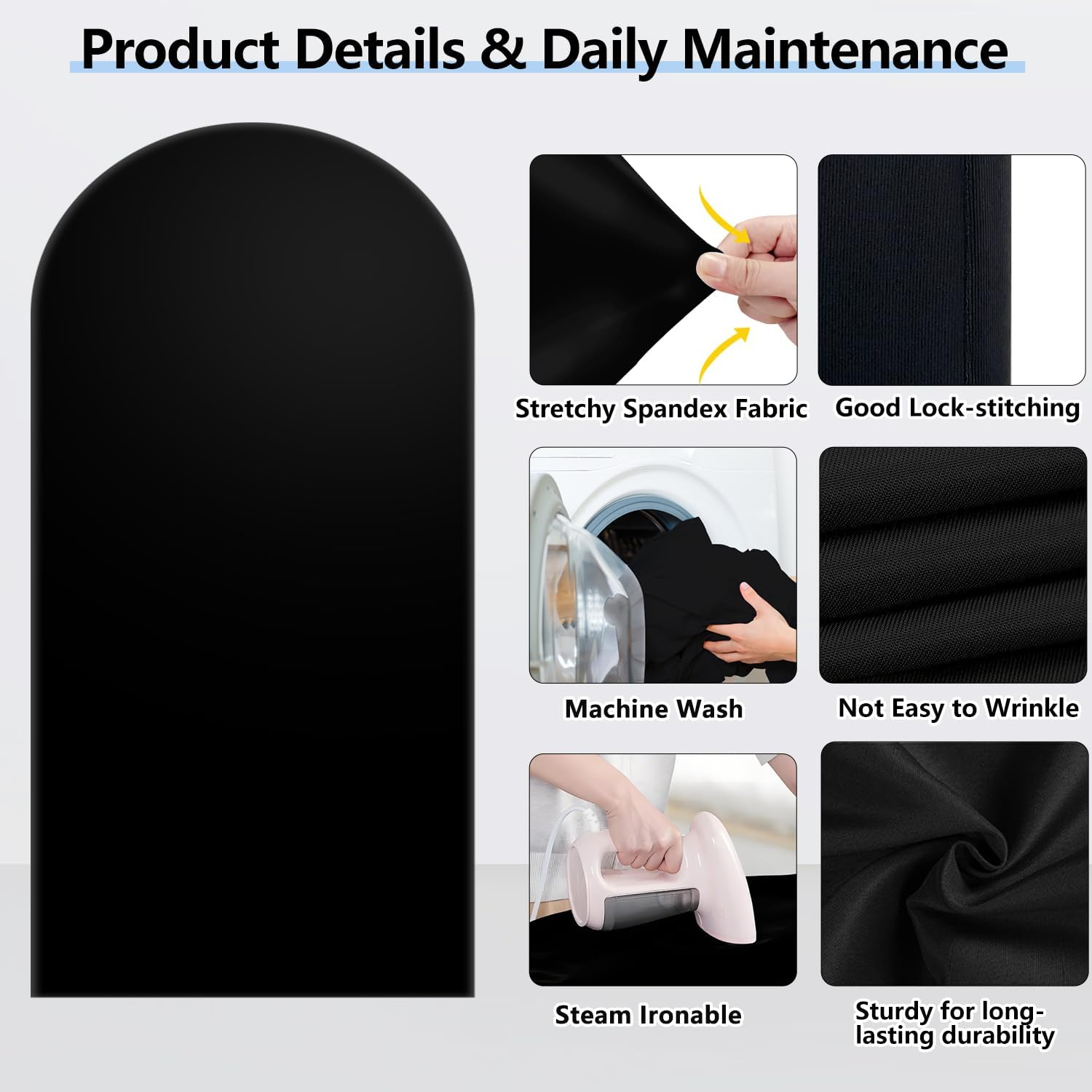 Hemmotop 6 Ft Black Arch Cover (No Arch Backdrop Stand), 2-Sided Spandex Arch Covers Stretchy Backdrop, for Wedding, Baby Shower, Birthday Party Decoration image number 7