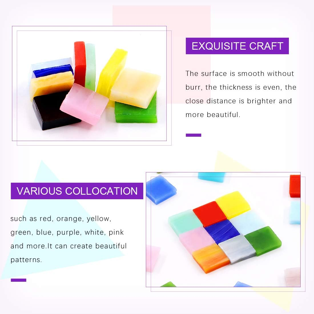 Swpeet 1 Pound Mosaic Tiles Mixed Color Mosaic Glass Pieces with Organizing Container, Genuine Mosaic Tiles Glass Pieces Mosaic Perfect for Home Decoration Crafts Supply (Panchromatic, Square) image number 2