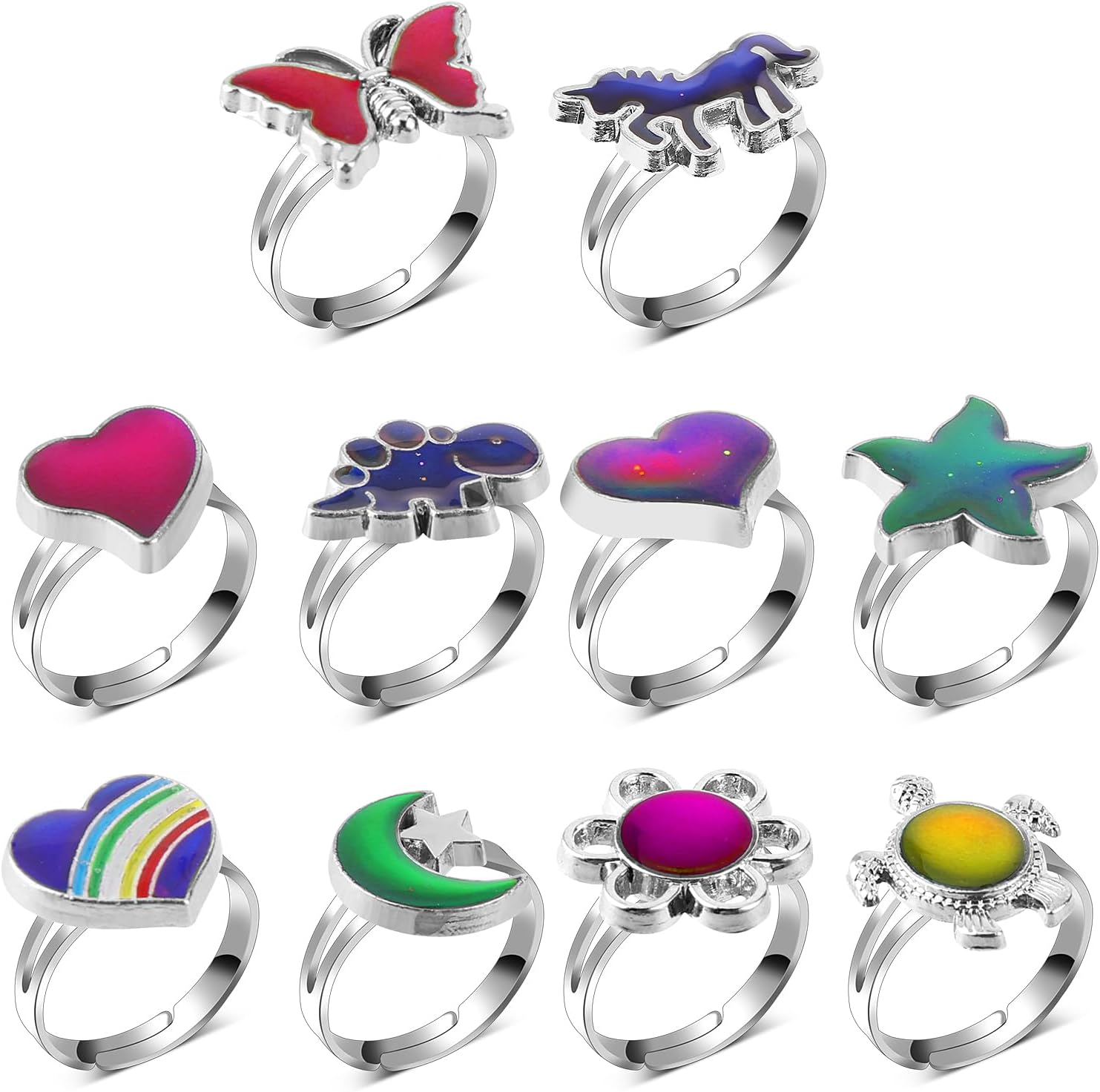 10 Pieces Mood Rings for Kids, Adjustable Mixed Color Change Ring Bulk for Girls Boys Women, Halloween Birthday Party Favors, Carnival Costume Accessories (Style 2) image number 5