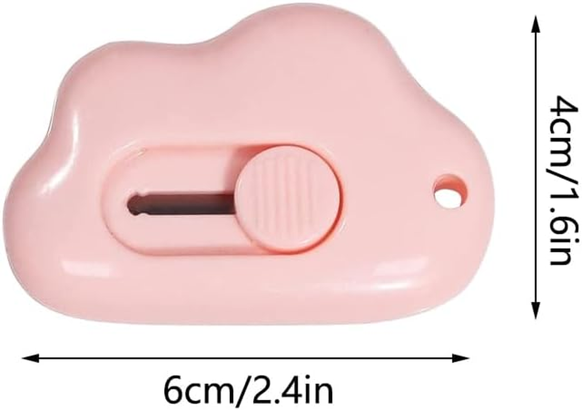 Small Box Cutter, 6 Pcs Cloud Shape Mini Safety Blade Box Opener, Retractable Utility Knife for Card, Parcels and Wrapping Paper (Pink+Blue+White) - Pink image number 4