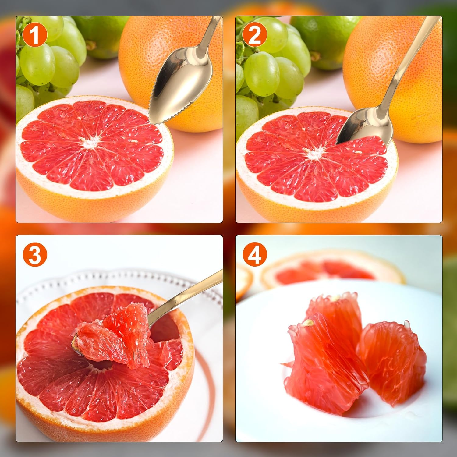 3Pcs Grapefruit Spoons and Knife Set with Serrated Edge, Stainless Steel Grapefruit Curved Serving Utensils for Citrus Lemon Kiwi Melon Lime Apple Puree Pitaya Fruit Eating Tool (Gold) - Colorful image number 7