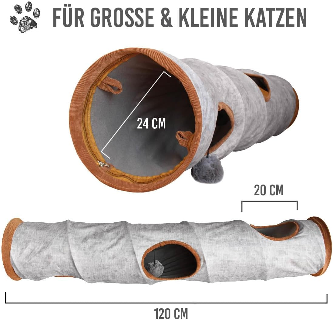 Karaluna Premium Cat Tunnel 120 X 24 Cm I 3 Peep-Holes & Play Balls I Cat Play Tunnel Foldable Cat Toy Cat Tunnel Rustling Tunnel Cave Roll Cat Tunnel Cat Grey Rabbit XXL image number 3