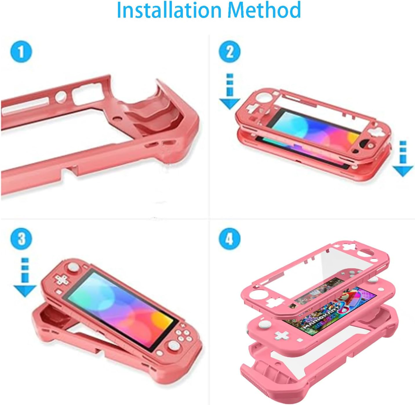 Roczential Protective Case for Shockproof TPU Cover with Built-In PC Screen Protector & Detachable Hand Grip | Includes 2 Thumb Grip Caps (Pink) image number 3