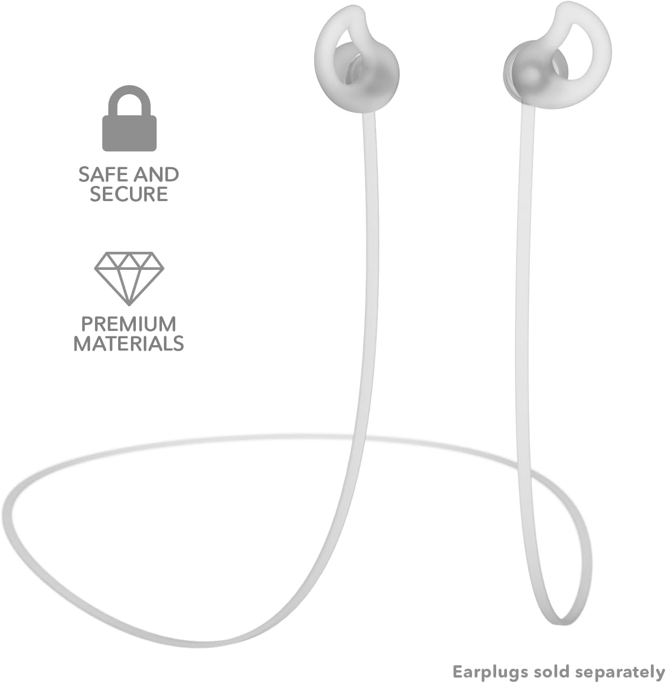 CURVD Earplug Lanyard, Soft Durable Flexible Silicone Cord Lanyards for Convenient Safe Hold of Earplugs, Earphones & Earbuds (Cloud) image number 2