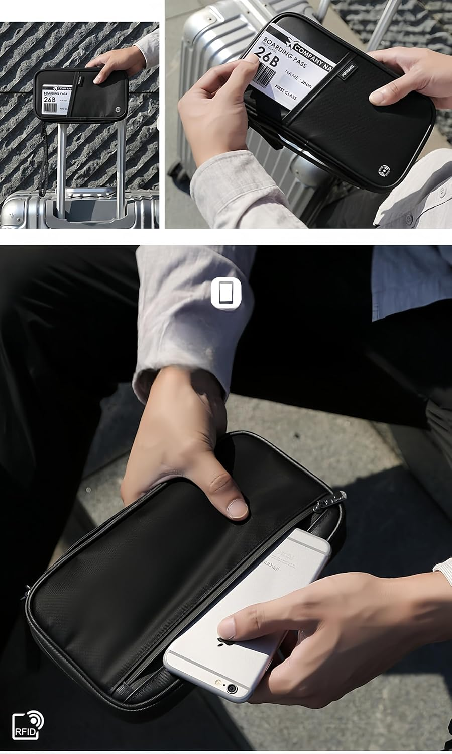 Wigmoa Family Passport Holder, RFID Blocking Passport Wallet for Women, Men, Travel Essentials Wallet, Waterproof Passport Holder Bag, Travel Document Organizer, S-ME (Light Gray) image number 6