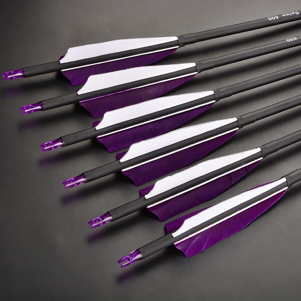 ZSHJGJR 30 Inch Archery Carbon Arrows Hunting Arrows with 4&rdquo; Turkey Feather Targeting Practice Arrows Spine 500 for Compound & Recurve & Traditional Bow 6/12Pcs - 12 X Green Arrows image number 2