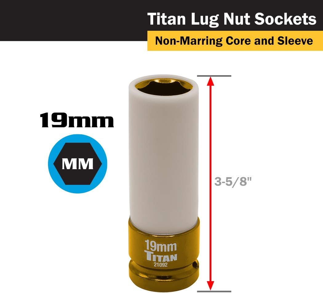 Titan 21183 3-Piece 1/2-Inch Drive Non-Marring Impact Deep Lug Nut Socket Set, Includes 17Mm, 19Mm, and 21Mm image number 5