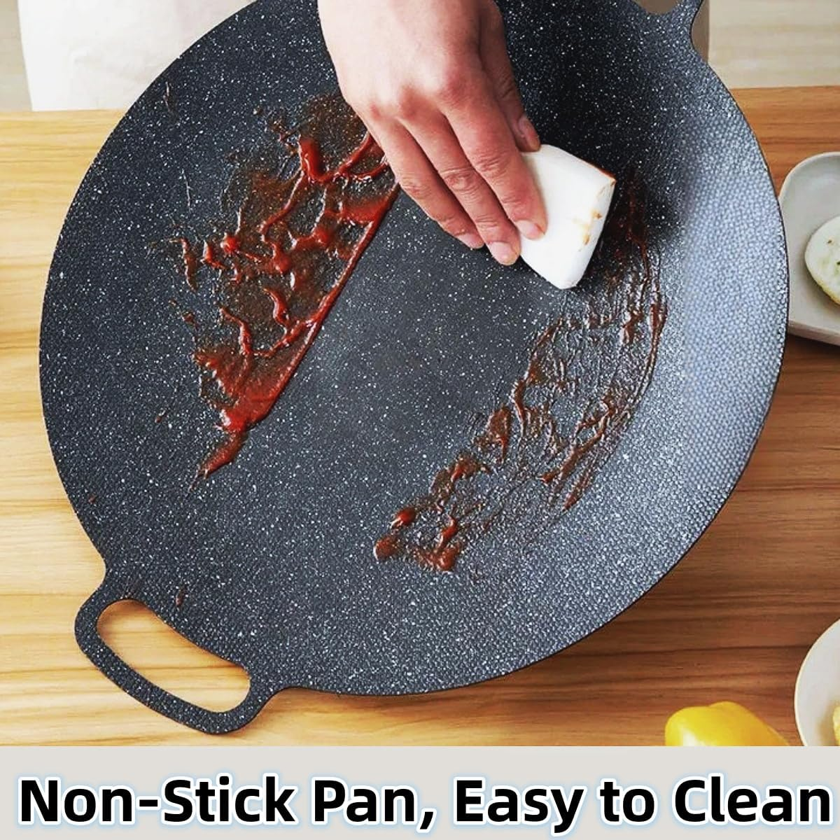 Korean BBQ Grill Pan Set, Cast Iron Grill, Portable Non Stick Smokeless BBQ Cast Iron Griddle/Pan, Barbecue Hot Plate Korean Grill Pan, with Handles & Bag for Indoor Outdoor Camping Grilling (30Cm) image number 1