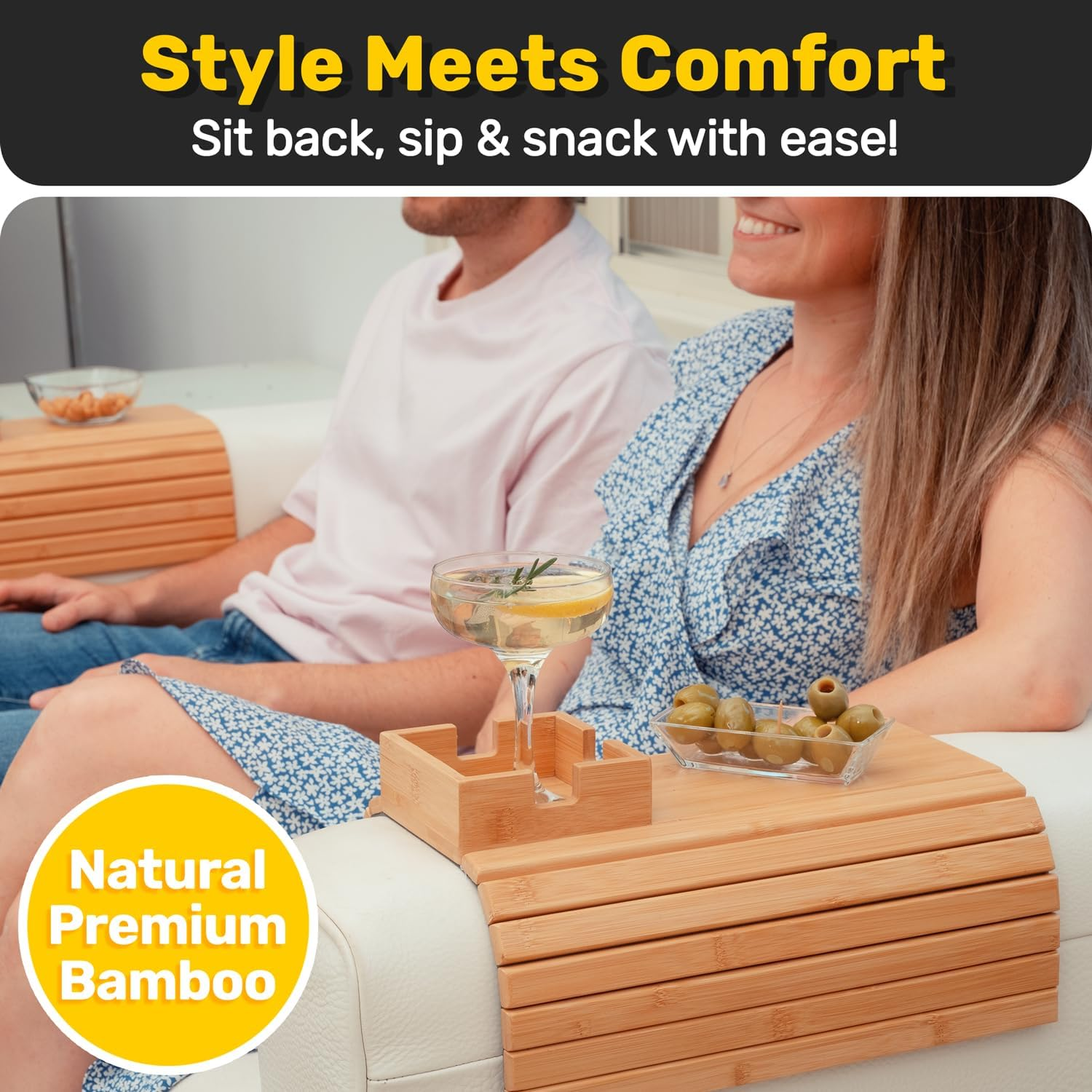 Na*Ya Bamboo Couch Cup Holder - Tray & for Drink Snack, Versatile Sofa Armrest with Portable Arm Table or Loveseat image number 6