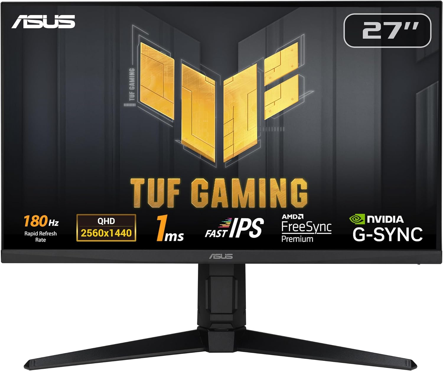 ASUS TUF Gaming VG27AQL3A Gaming Monitor &ndash; 27-Inch, Qhd(2560X1440), 180Hz, Fast IPS, ELMB Sync, 1Ms (GTG), Freesync Premium&trade;, G-Sync Compatible, VESA Adaptivesync Display 180Hz, 130% Srgb, HDR&trade; 400