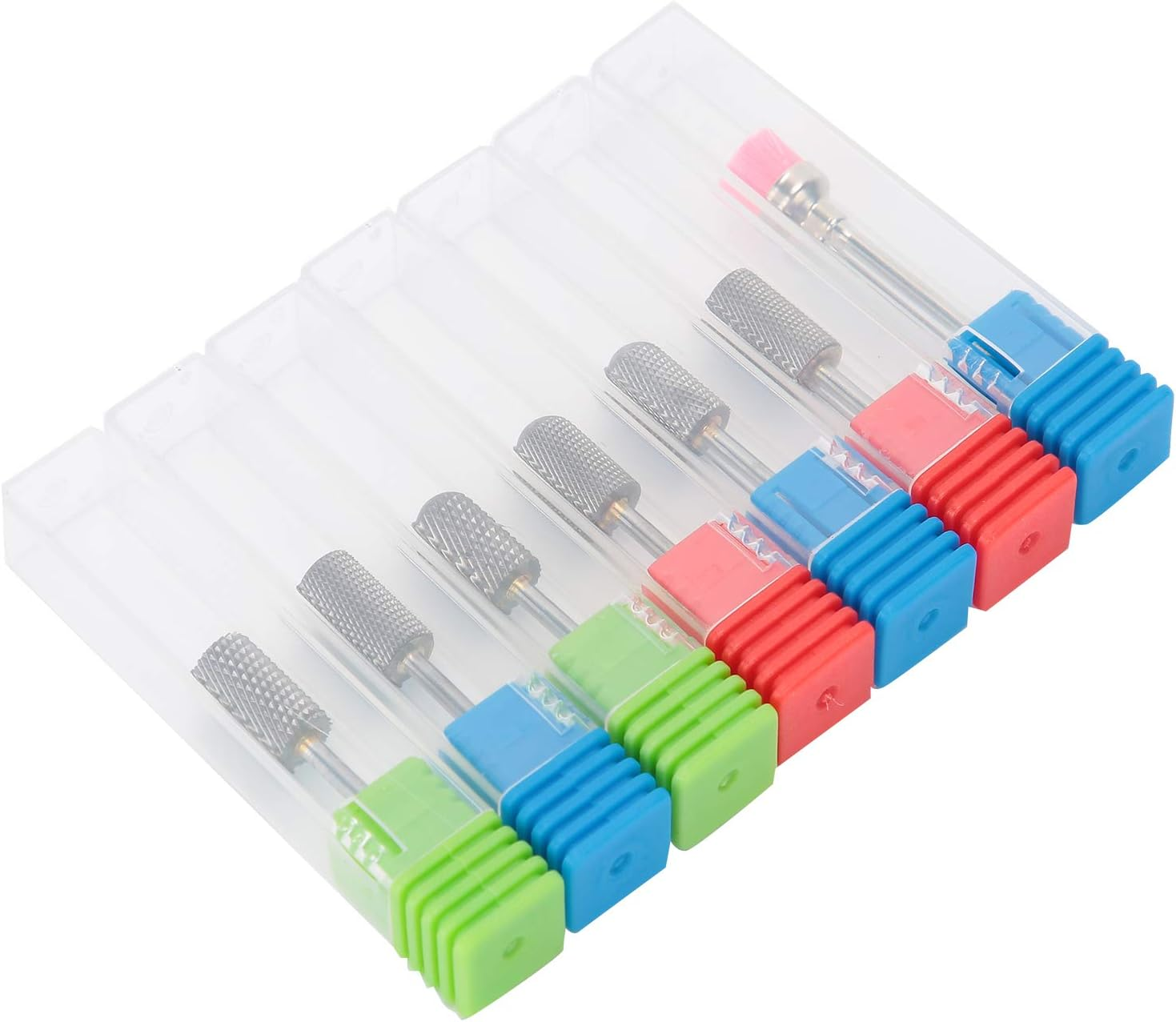 7Pcs Nail Drill Bits Set, 3/ Inch Electric Manicure Multi Functional Grinding Head, 6Pcs Tungsten Carbide Drill Bits, for Nail Polishing, Silver (2Xc & 2Xm & 2Xf & 1Pcs Brush) image number 1