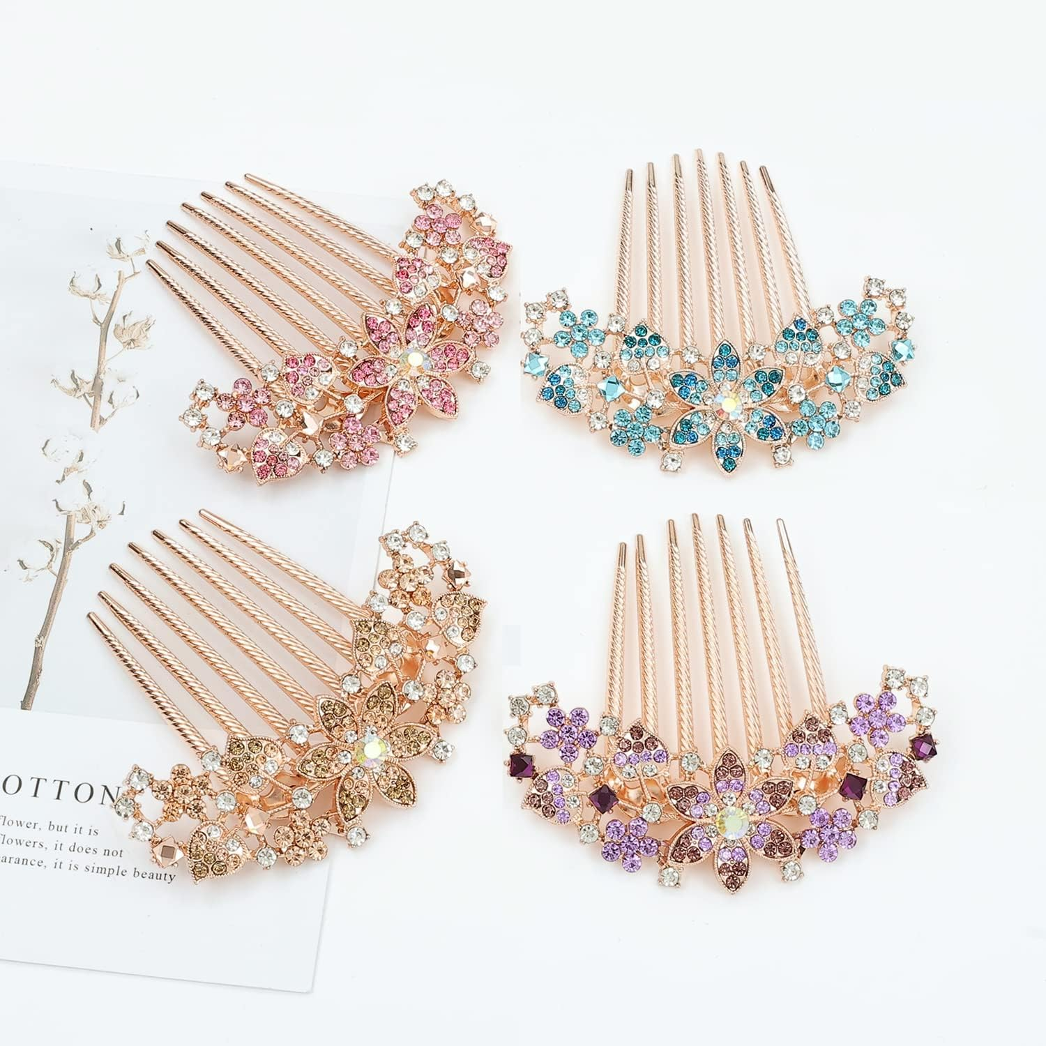 5 Pieces Flower Hair Combs Bridal Wedding Hair Crystal Rhinestones Ladies Hair Side Combs Hair Accessories for Women image number 6