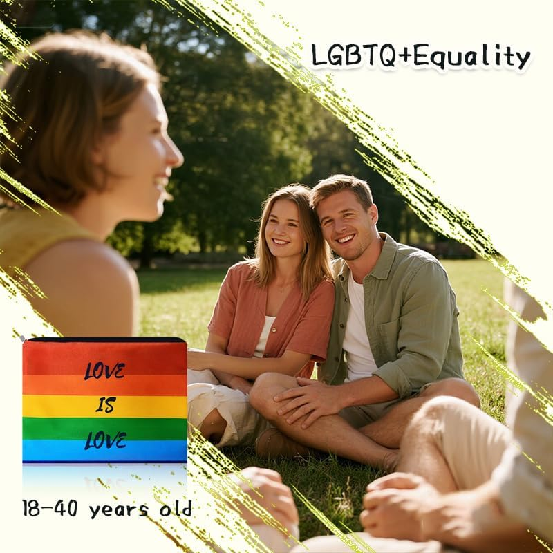 Rainbow Pride Makeup Bag for Women Men LGBQT Colorful Canvas Cosmetic Bag for Couple Friend Gay Anniversary Birthday Gifts for Boyfriend Girlfriend Sister Brother Colorful Pride Gift Bags image number 2