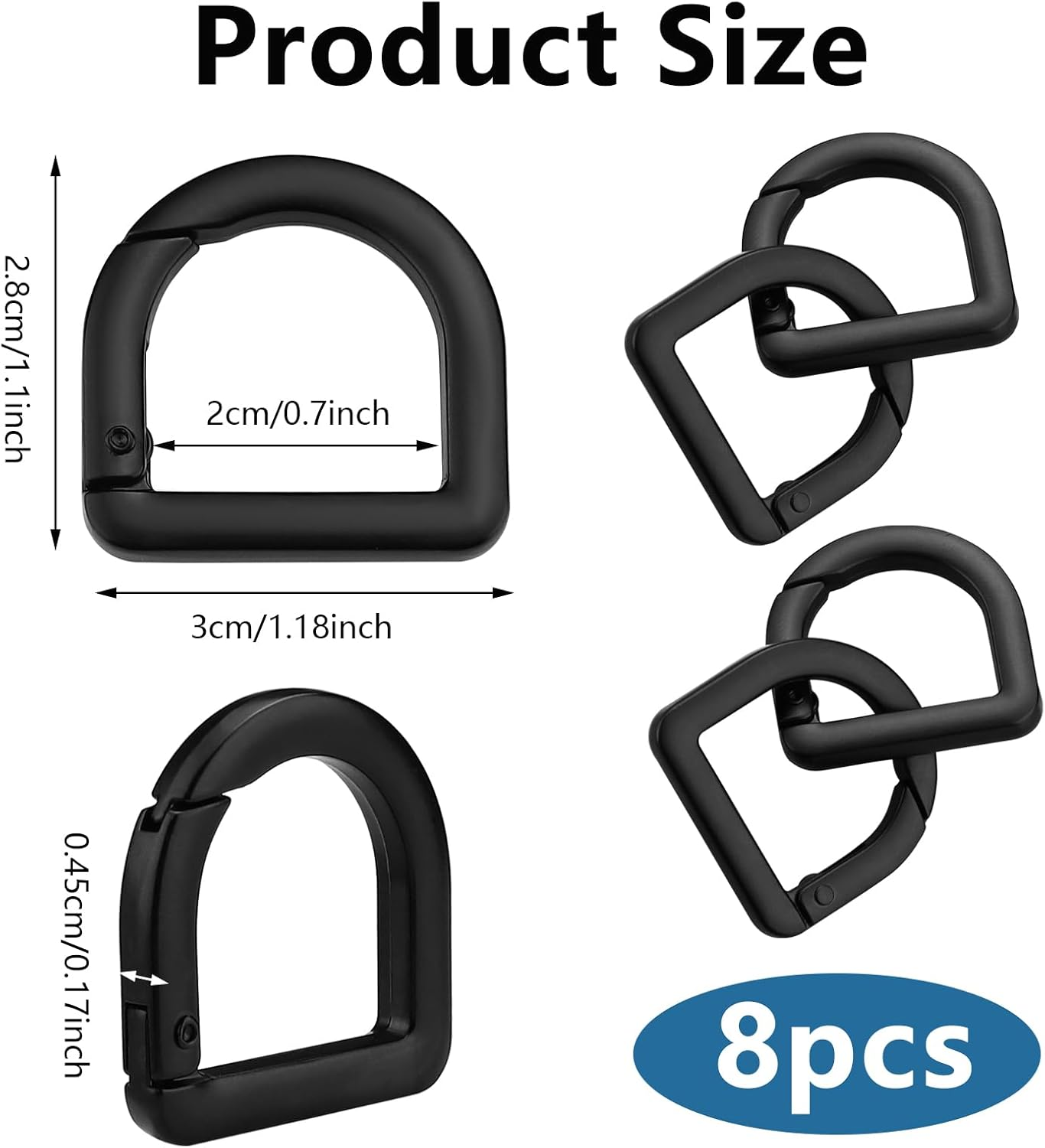 NEETUE 8 Pcs D Ring Clips Metal Key Ring 1 Inch Carabiner D Rings for Purse D Ring Spring Key for DIY Accessories Crafts image number 6