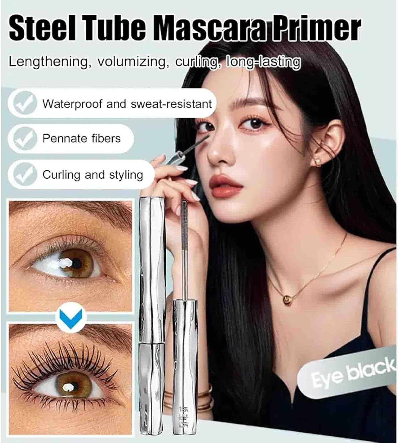 Steel Pipe Eyelash Primer,Steel Tube Eyelash Primer,Steel Tube Mascara Primer,Steel Tube Mascara Eyelash Primer,Waterproof & Sweat-Resistant Long-Lasting Curling Mascara,Waterproof Mascara (3Pcs) image number 5