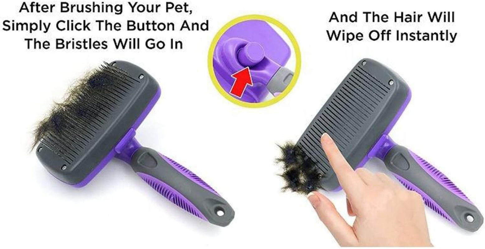 PHCOMRICH Self Cleaning Slicker Brush for Dogs& Cats, Skin Friendly Grooming Brush Grooming Tool for Dogs & Cats, Deshedding Pet Supplies Accessories (Purple) - Purple image number 6