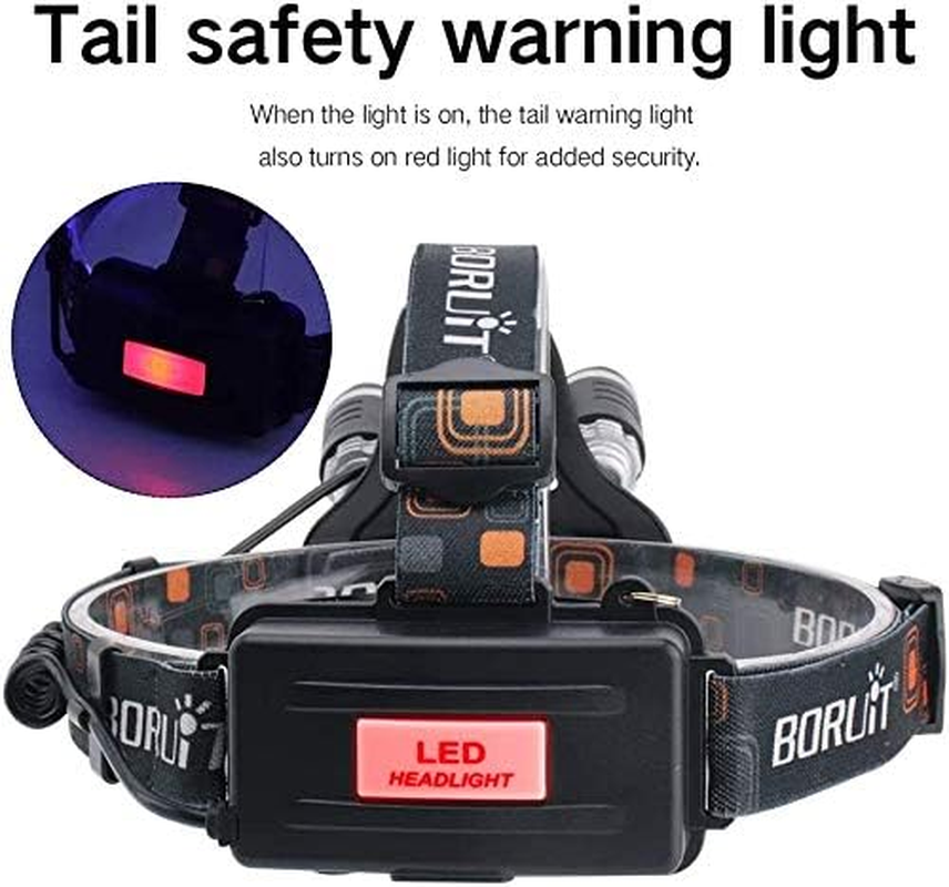 Upgrade Rechargeable Headlamp, 3 Modes 5000 Lumen White Green LED Head Lights, Built-In 8000Mah Batteries Flashlight, USB Waterproof Headlight for Hunting, Fishing, Camping image number 4