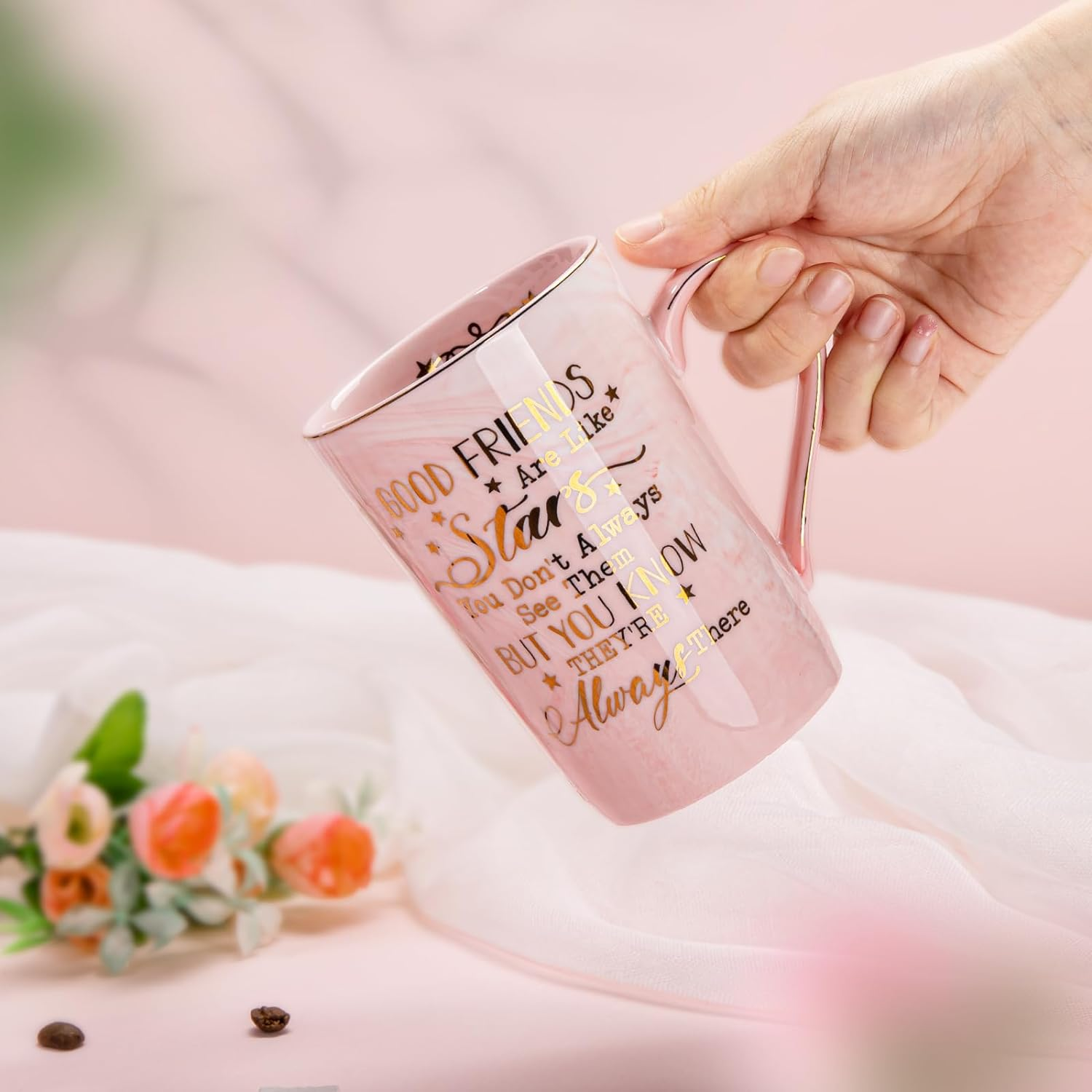 Best Friend Birthday Gifts for Women, Friendship Gifts for Women, Unique Birthday Valentines Day Gift Ideas for Her, Friends Female, Besties, BFF Ceramic Marble Coffee Mug Gift Box Printed Gold 14 Oz - 25 Years Wedding Gifts Set image number 4