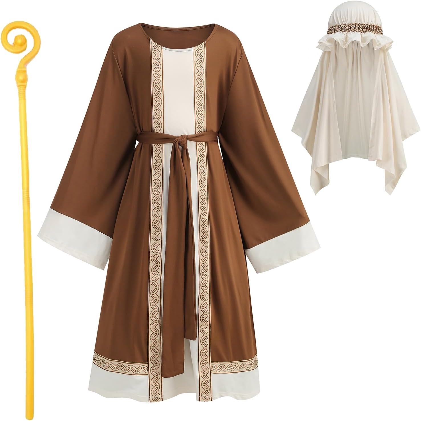 Yolsun Joseph Costume for Kids, Boys Shepherd Costume, Wiseman Biblical Headwrap Hat Waist Rope Set