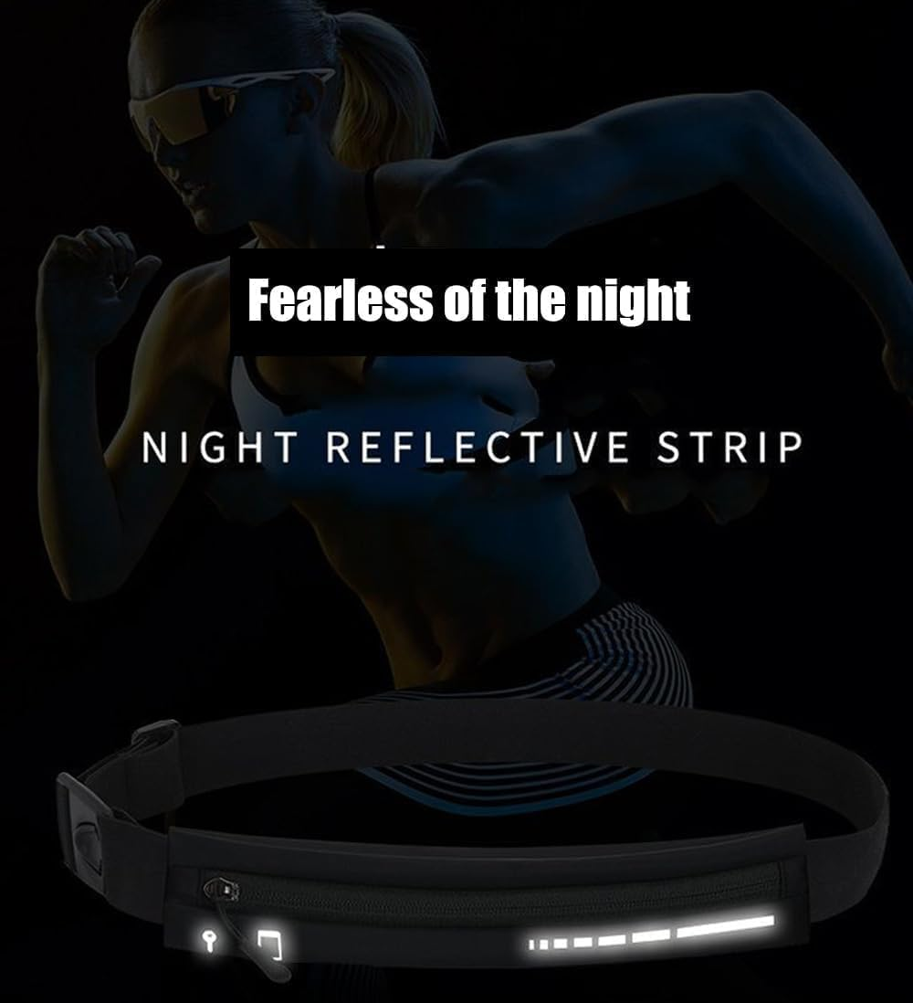 Slim Running Belt Fanny Pack, Adjustable Reflective Phone Holder Runners Waist Pouch Belt for Workout, Money Belt Running Gift Gear Accessories (Black) image number 6