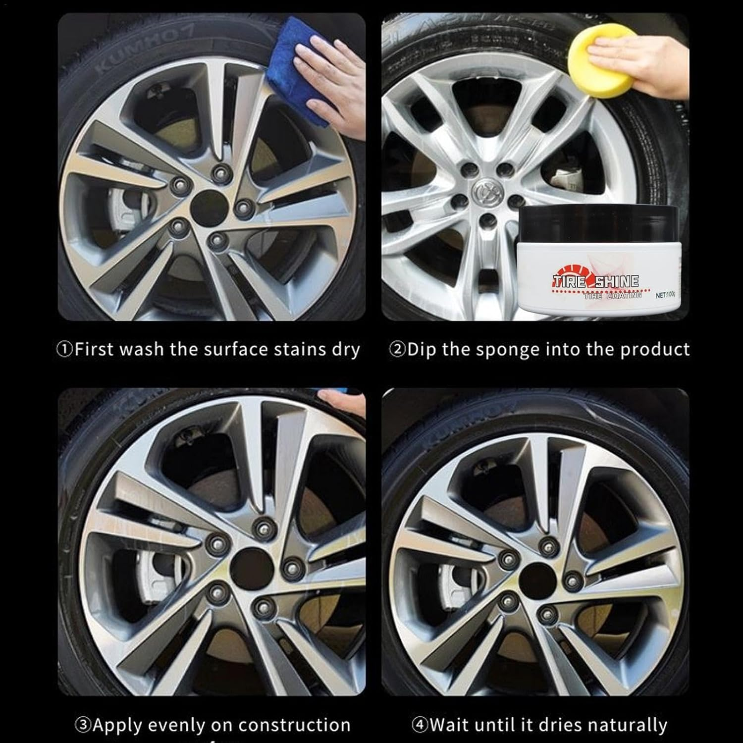 Tire Shine Coating - Tire Shine Applicator Wheel Care Tire Cleaner - 100G UV Protection Polish Tire Restore Stains Dressing Wax Automotive Maintenance Wax image number 1