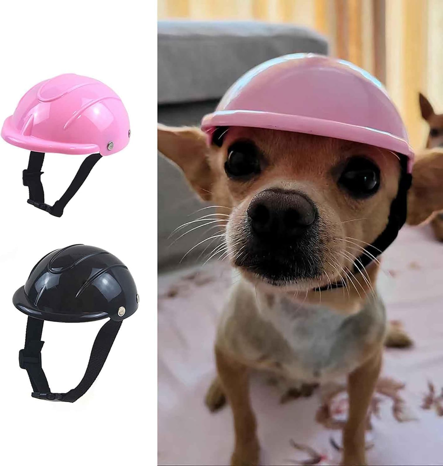 Pet Helmet Dog Ridding Cap Adjustable Outdoor Bike Doggy Helmet Hard Windproof Puppy Motorcycle Helmets for Small Medium Large Dogs (Black, S) image number 5