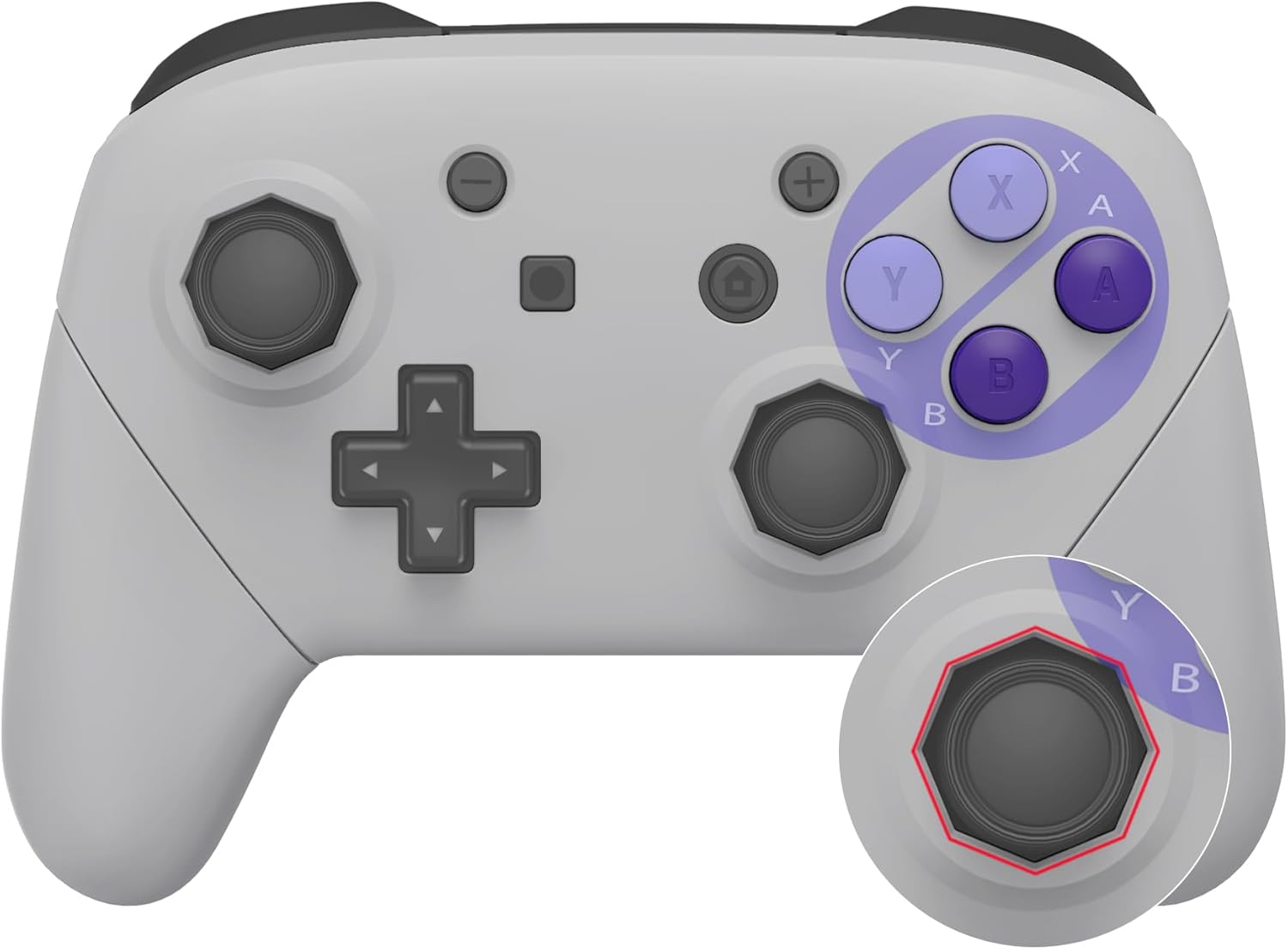 Extremerate Classic NES Style Faceplate Backplate Handles Cover, Octagonal Gated Sticks Design DIY Replacement Grip Housing Shell for Nintendo Switch Pro Controller- Controller NOT Included