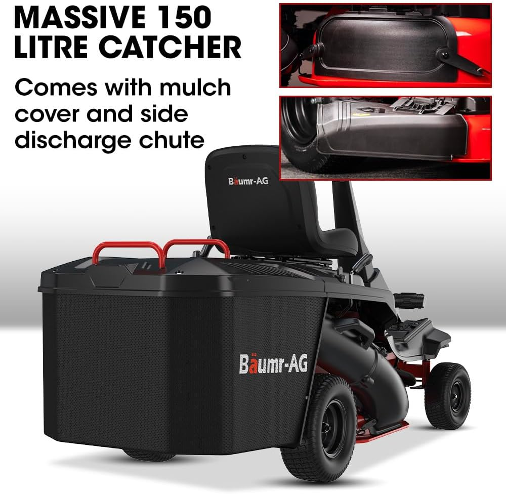Baumr-Ag 24" Ride on Lawn Mower, Lithium Electric Start System, 6HP 224Cc, 5 Cut Heights, Catcher and Mulch Kit