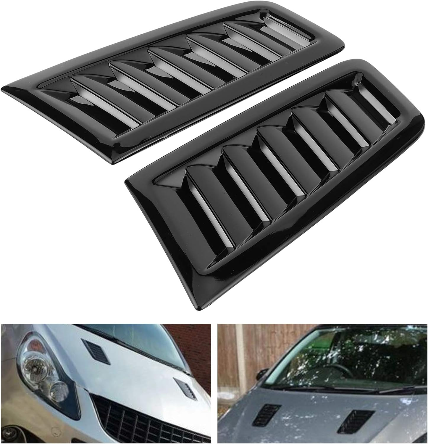 2PCS Universal Hood Air Vents for Car Hood Scoop, Bonnet Vent Hood Air Intake Trim Cover, Bonnet Air Vents Engine Hood Car Exterior Parts for Focus RS MK2 Style (Glossy Black)