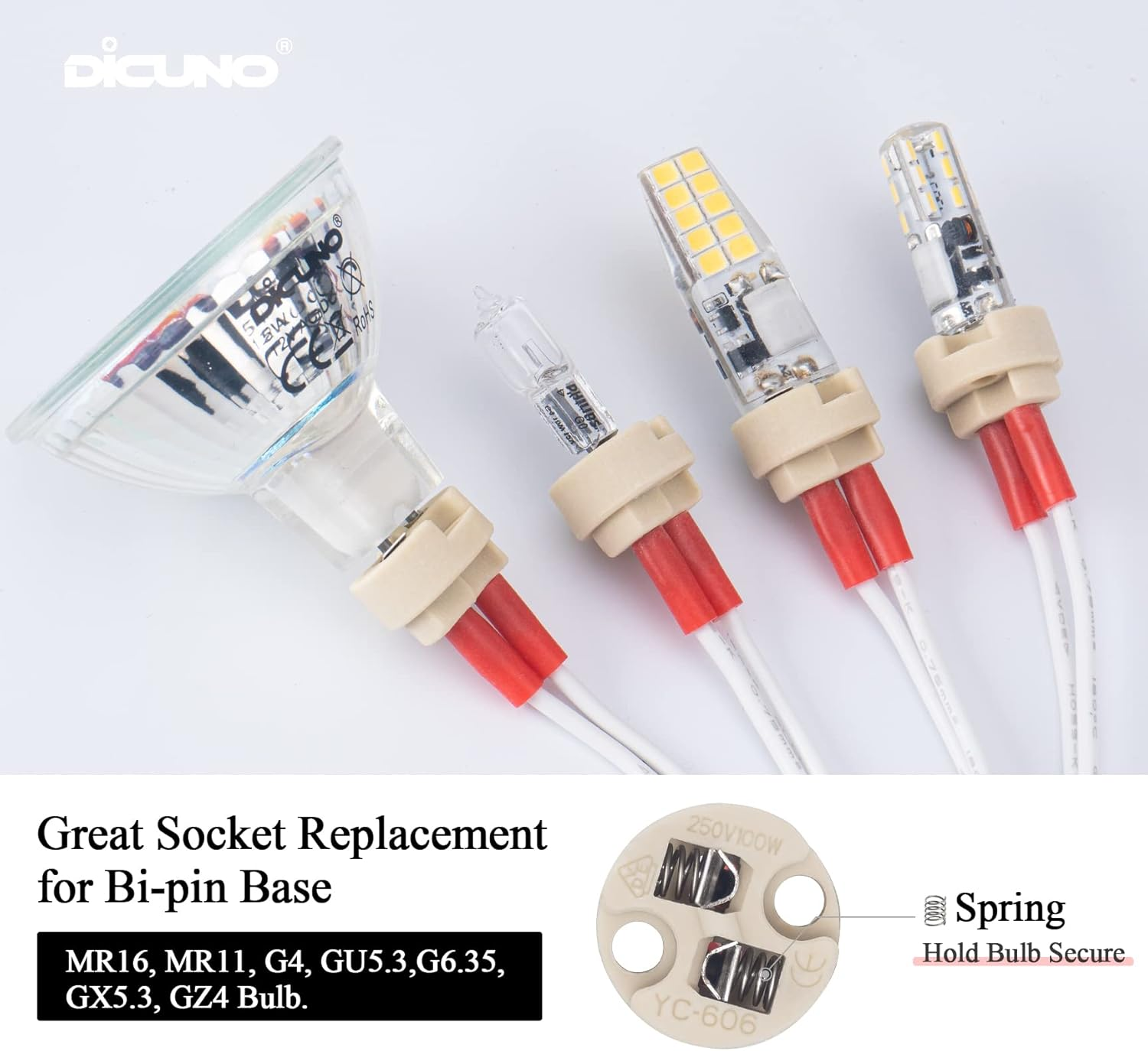 Dicuno (6-Pack) Bi-Pin Base, Lamp Holder G4, G6.35, GY6.35, GX5.3 MR16, GZ4 MR11, GU5.3, Led Bulb Socket, Ceramic Body image number 5