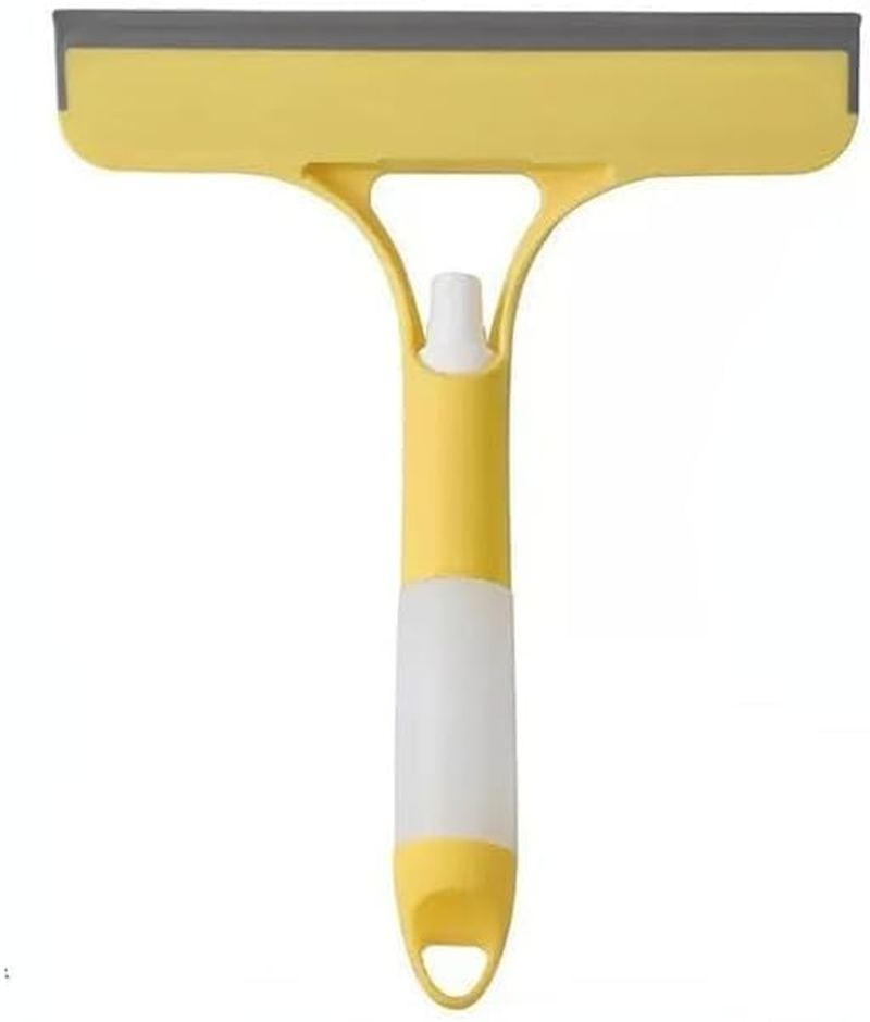3-In-1 Window Glass Squeegee Cleaning Scraper, with Brush and Built-In Spray Bottle, Universal Household Glass, Floor, Car Screen, Bathroom Mirror Cleaning Kit Tool (Yellow)