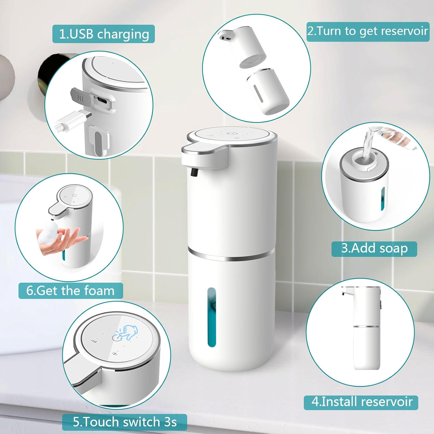 Automatic Soap Dispenser &ndash; Touchless Foaming Soap Dispenser 400Ml USB Rechargeable Dispenser Electric Wall Mounted 4Levels Adjustable Foam Soap Dispenser Pump for Bathroom Kitchen Dish Soap image number 3