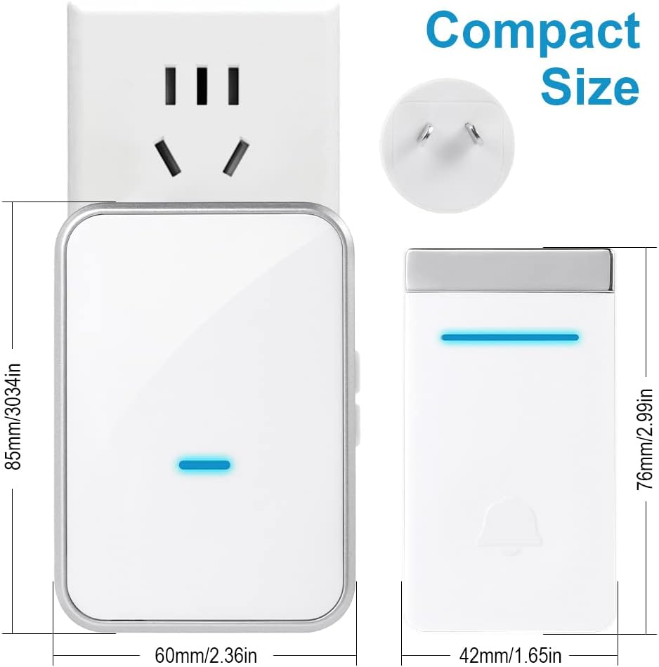Yellow-Price No Battery Required Ring Doorbell Australia, Waterproof Self-Powered Wireless Doorbell Door Chime Kit with 45 Chimes, 4 Volume Levels, Long Range 300M (1 Button + 1 Receiver)