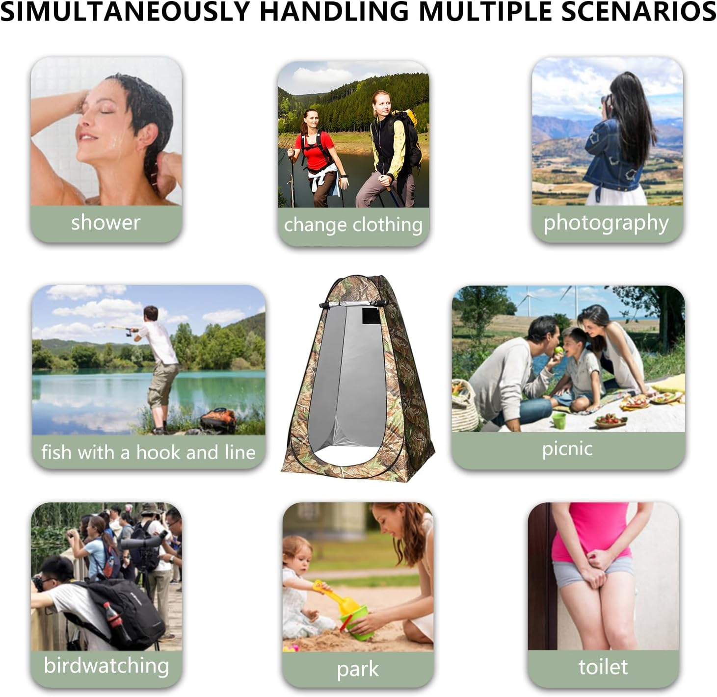 Outdoor Camping Portable Pop up Tent, UV Resistant, Waterproof Shower Tent Toilet Privacy Changing Room (Camouflage)