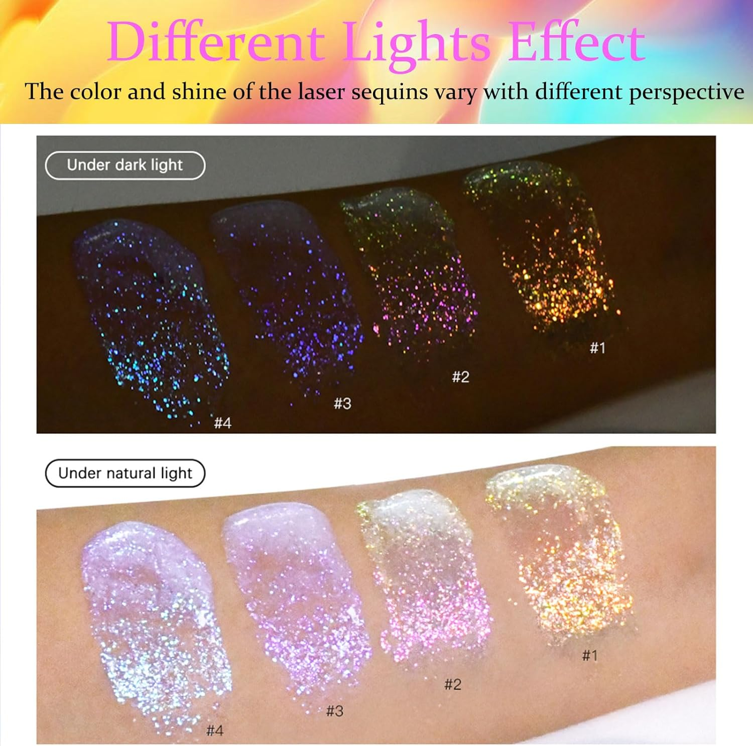 Face Glitter Body Glitter Makeup Glitter Hair Glitter Gel, 4 Colors Face and Body Glitter Gel, Long Lastings Makeup Glitter Gel for Women, Glitter for Concert Festival Makeup image number 2