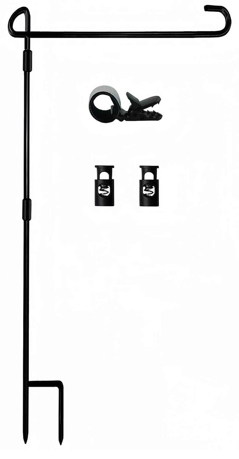 Garden Flag Stand-Holder-Pole with Garden Flag Stopper and Anti-Wind Clip 36.3"H X 16.5"W for USA Flag or Season Garden Flags Keep Your Flags from Flying Away in High Winds(2 Pack)