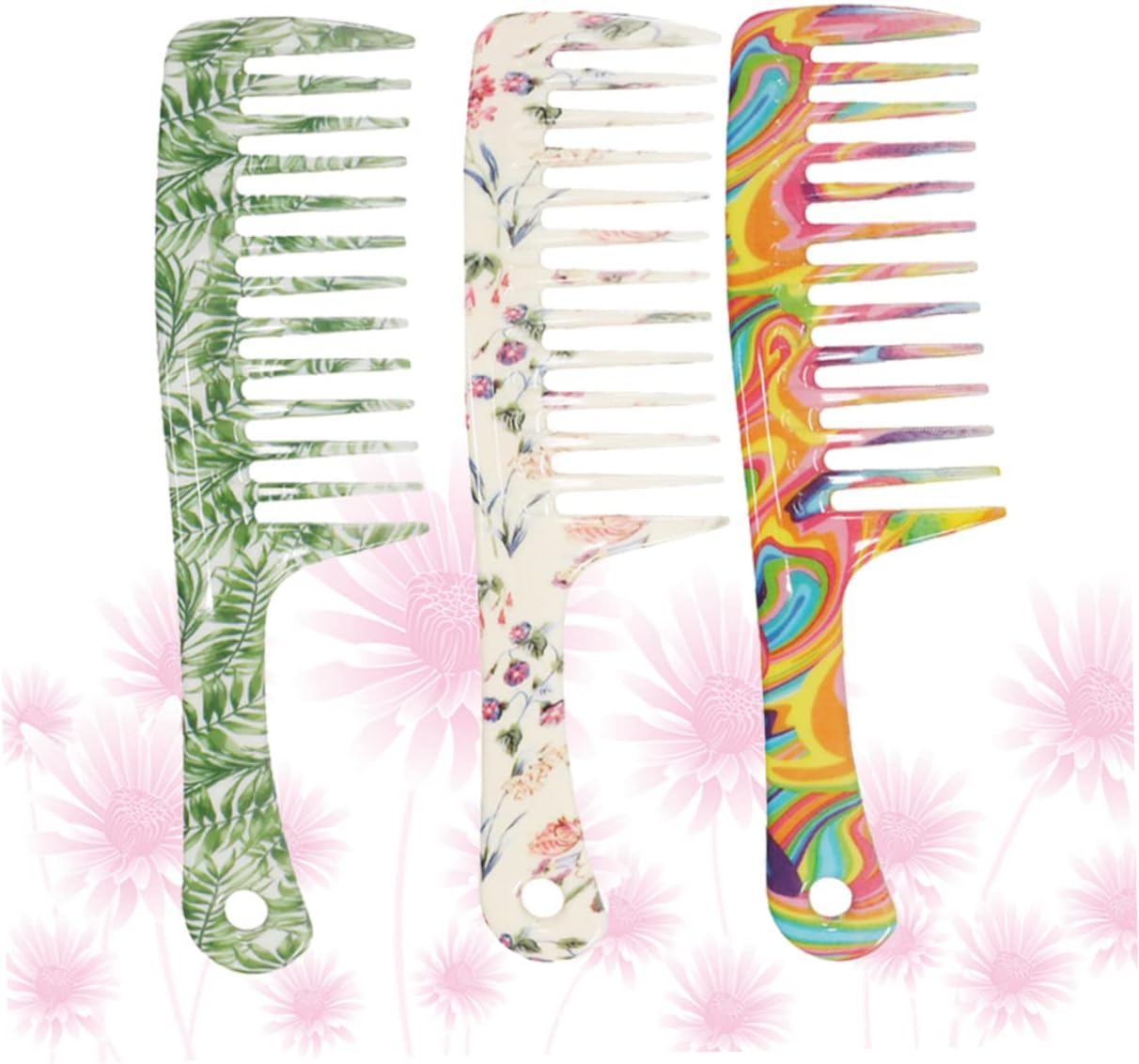 TOVINANNA 3Pcs Big Teeth Combs Hair Styling Combs Wide Teeth Hair Combs Straight Handle Combs Hairdressing Combs Printing Haircut Combs image number 6