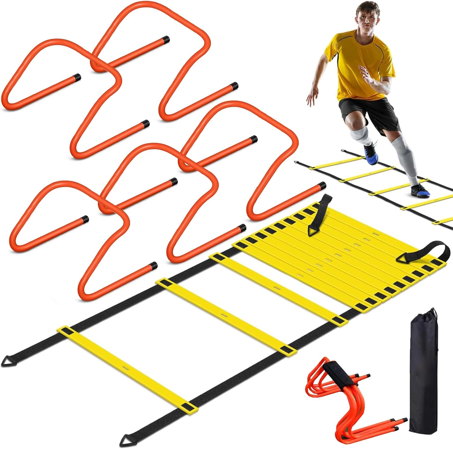 Speed and Agility Training Equipment,6M Agility Ladder Set with 5 Adjustable Agility Hurdles,Speed Training Agility Hurdles for Athletes Soccer Training Equipment Set for Kids Youth Adults image number 2