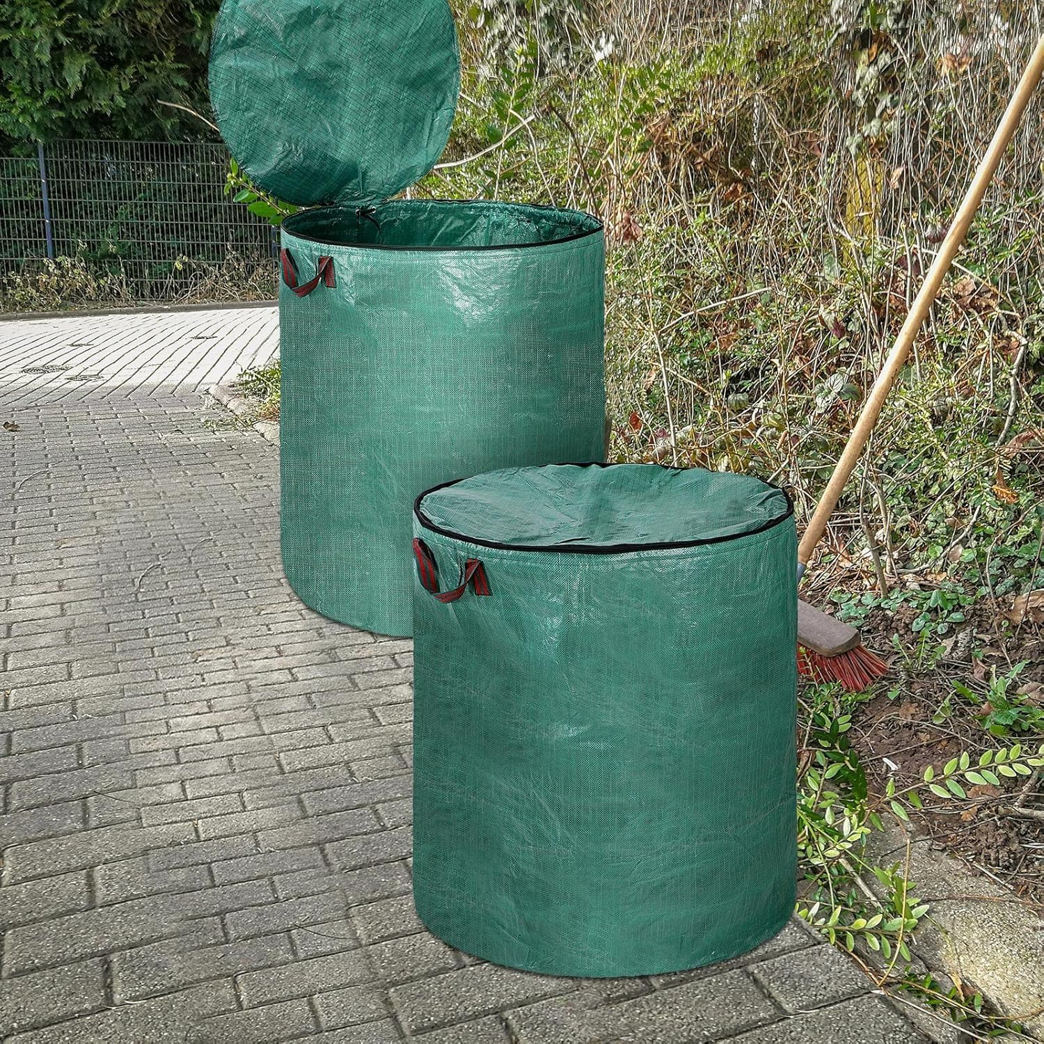 72 Gallons Reusable Yard Waste Bags with Lid Extra Large Lawn Leaf Bags Heavy Duty with Handles Garden Waste Bags Container for Clean up Outdoor Debris Leaves Grass Clippings (3PCS)