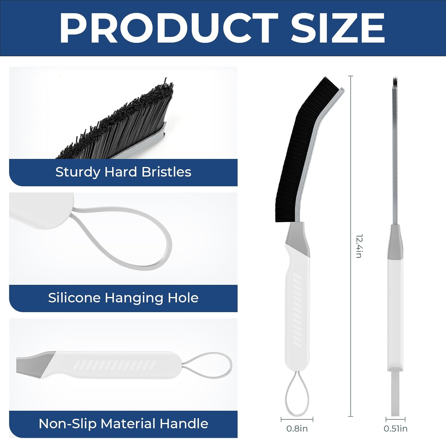 Cleangor Crevice Cleaning Brushes, Scrub Brush Tool for Hard to Reach Tight Spaces, Home Essentials Cleaning Supplies for Shower, Bathroom, Kitchen, Toilet，Window (2, White)