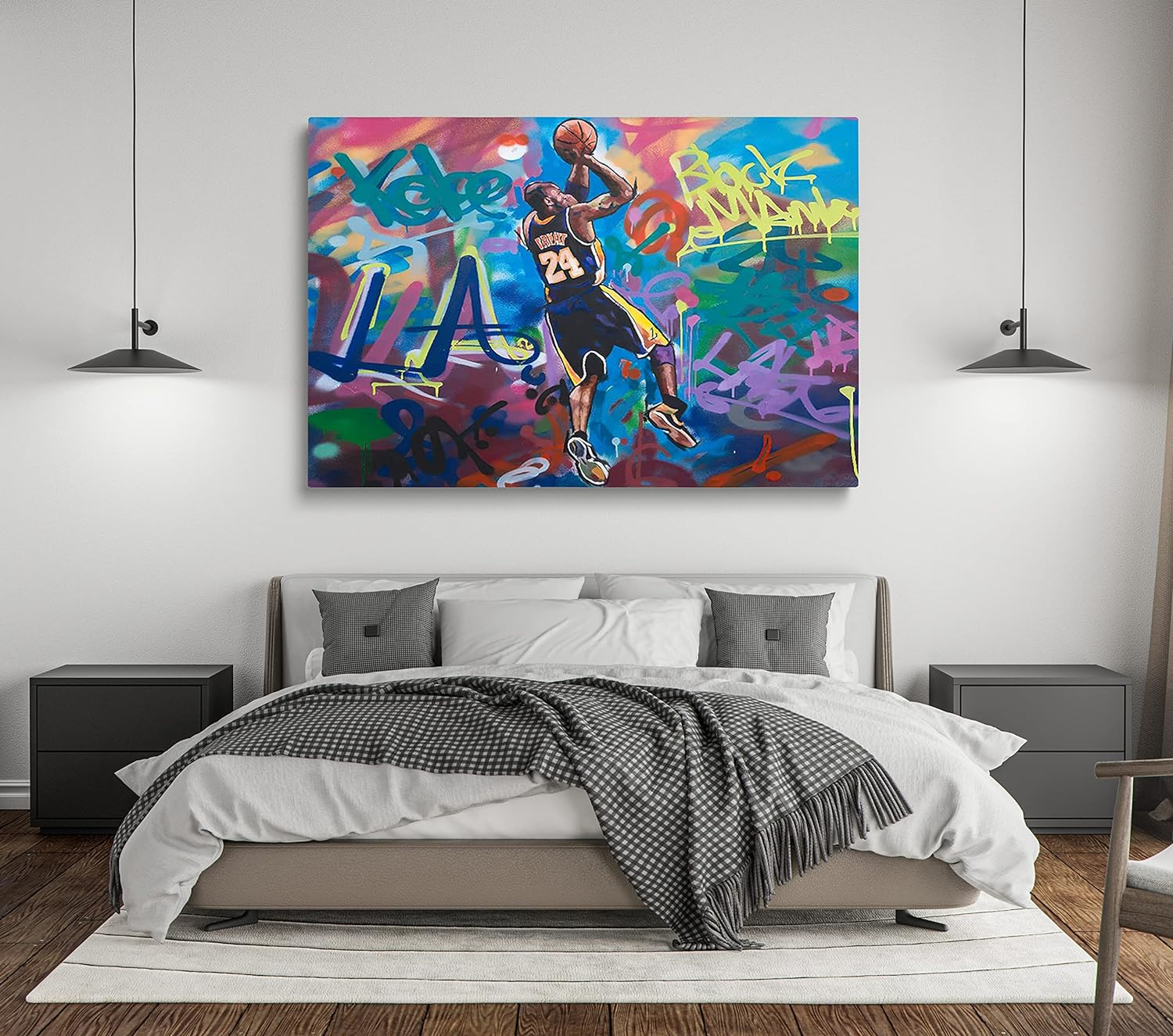 Canvas Wall Art Prints for Kobe Bryant Forever Mamba La 24 Basketball Player Poster Graffiti Picture Artwork Colorful Painting Sports Star Wall Decor - 12X18 Inch