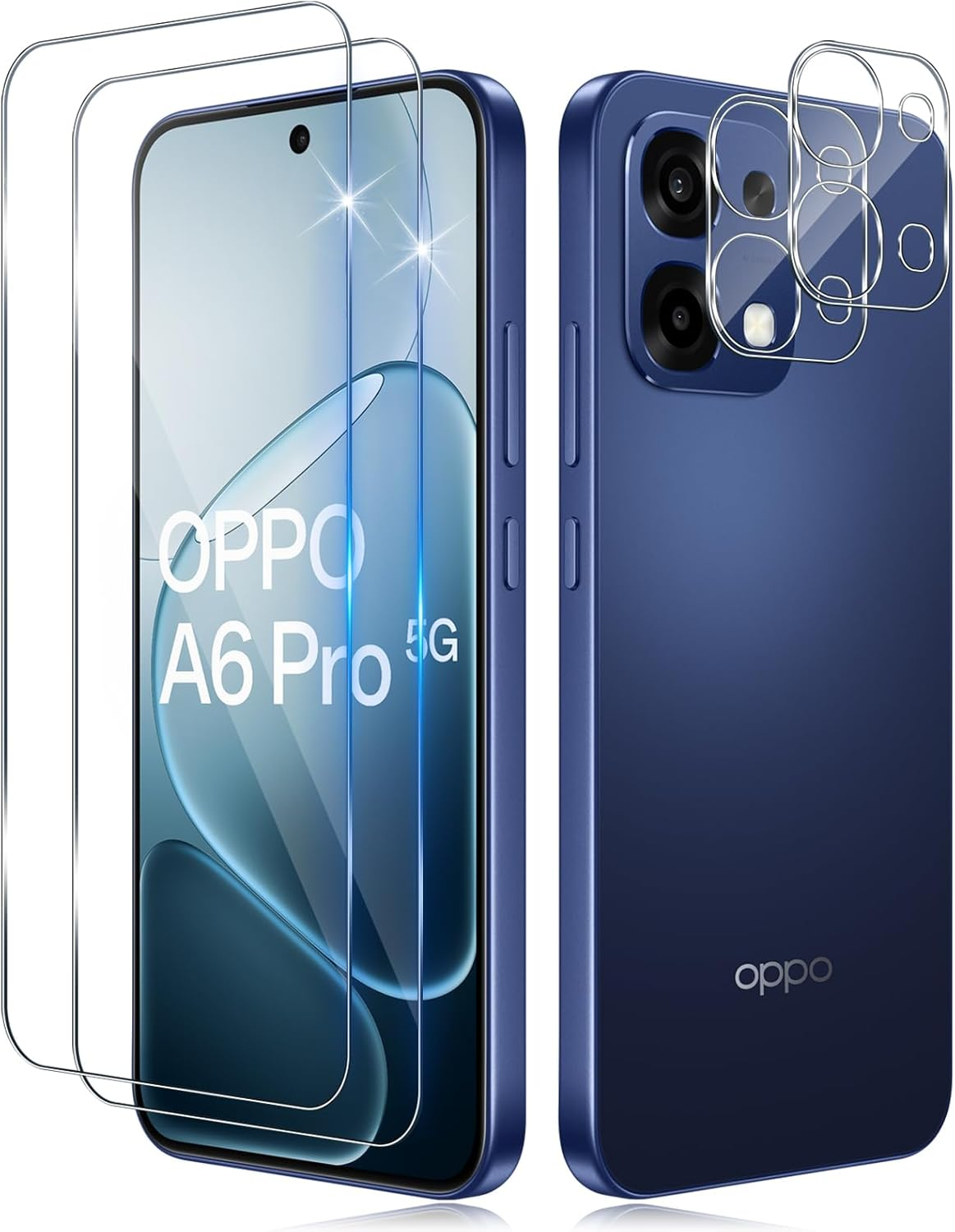 Funrae Screen Protector for OPPO A6 Pro 5G for Tempered Glass with Camera Protection, 2 Pieces 0.33 Mm 9H Hardness Film and 2 Pieces Ultra Clear Camera Protection, Anti-Scratch Screen Protector HD image number 2